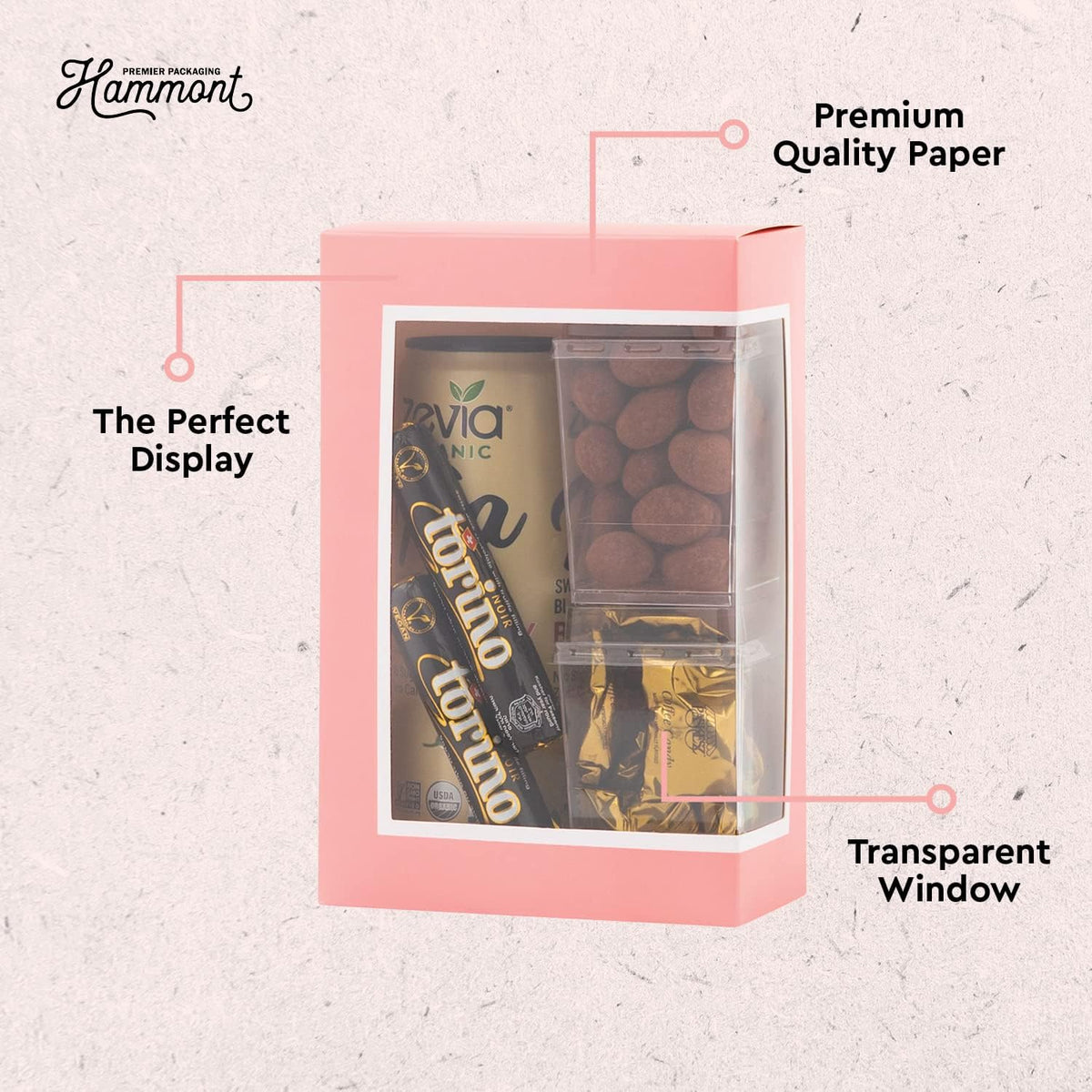 Hammont Cookie Boxes for Gift Giving - 6 Pack-Small Bakery Boxes – Decorative Pastry Boxes with Window, Baby Shower Party Favors, Chocolate Gift Box - Thank You Gift Treat Box 5x 2.5"x7.5" (Pink)