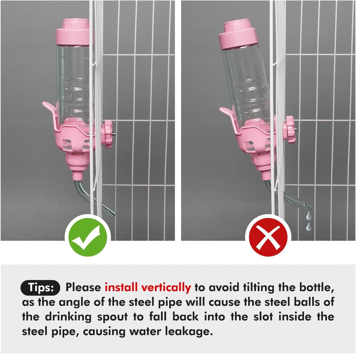 Vannon Dog Water Dispenser for Cage, 34oz Auto Feeding Crate Water Bottle for Dogs, Cats & Rabbits, Pet Nozzle Diameter: 12mm, BPA Free, Pink