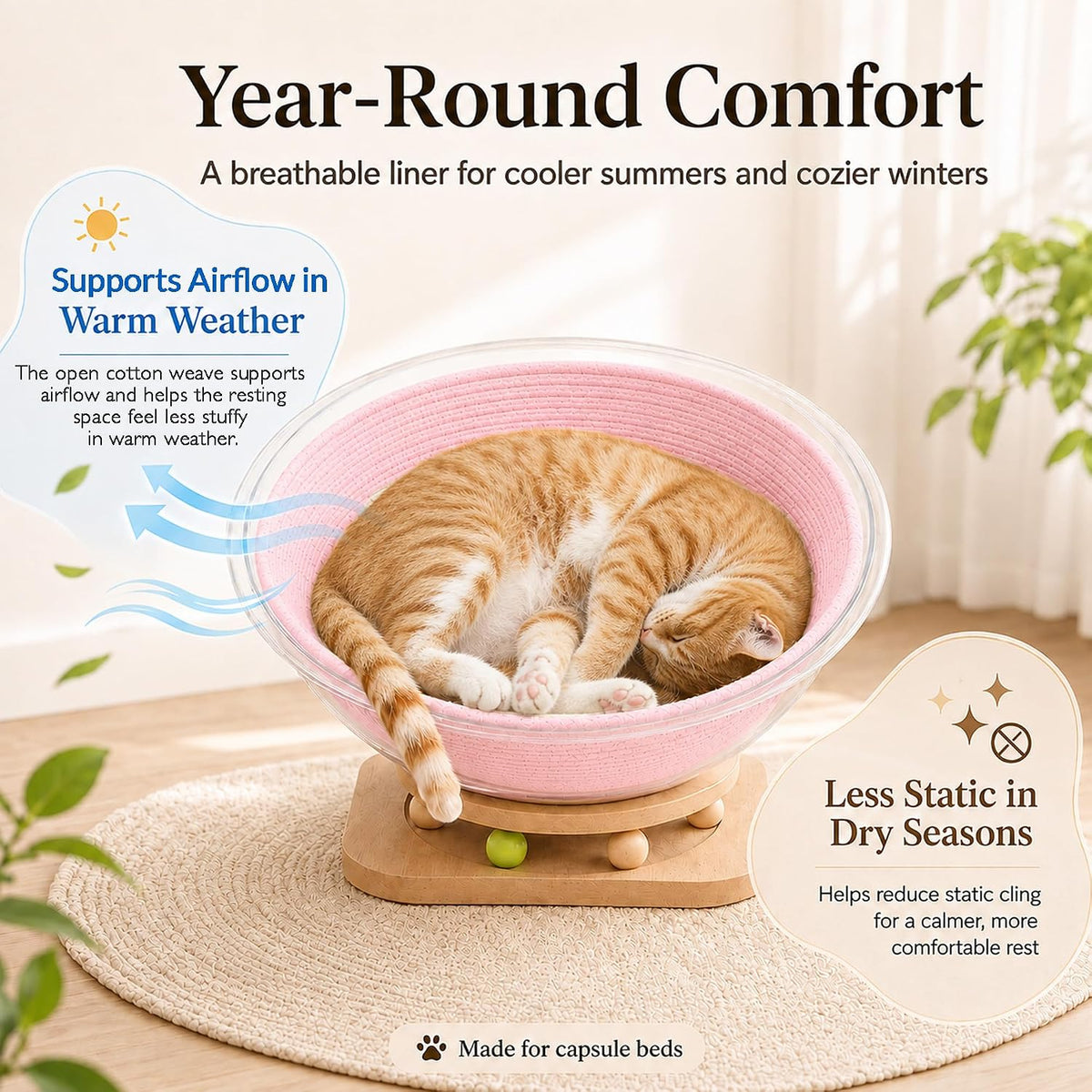 15.7 in Cotton Rope Cat Bed Mat & Cat Capsule Bed Liner