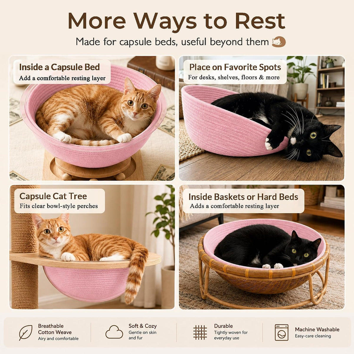 15.7 in Cotton Rope Cat Bed Mat & Cat Capsule Bed Liner