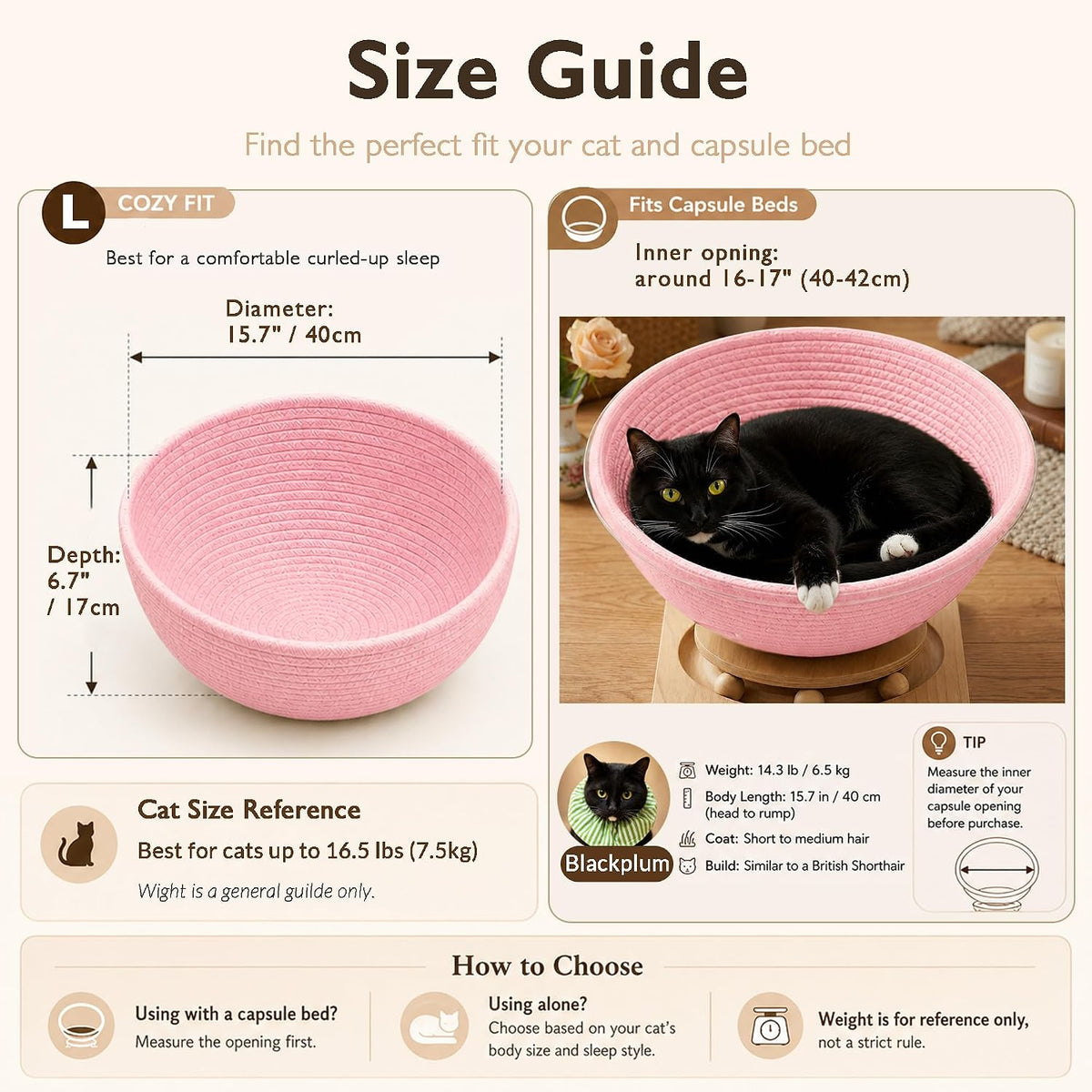 15.7 in Cotton Rope Cat Bed Mat & Cat Capsule Bed Liner