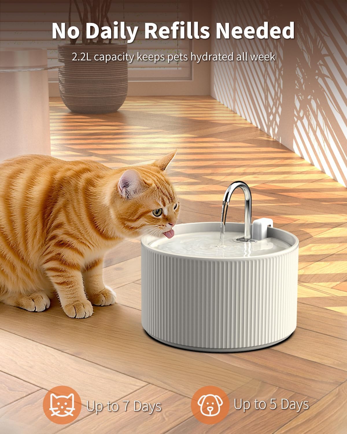 Ceramic Cat Water Fountain, 2.2L/74oz Automatic Pet Water Fountain, Cat Dispenser Ideal for Cats, Dogs and Multiple Pets