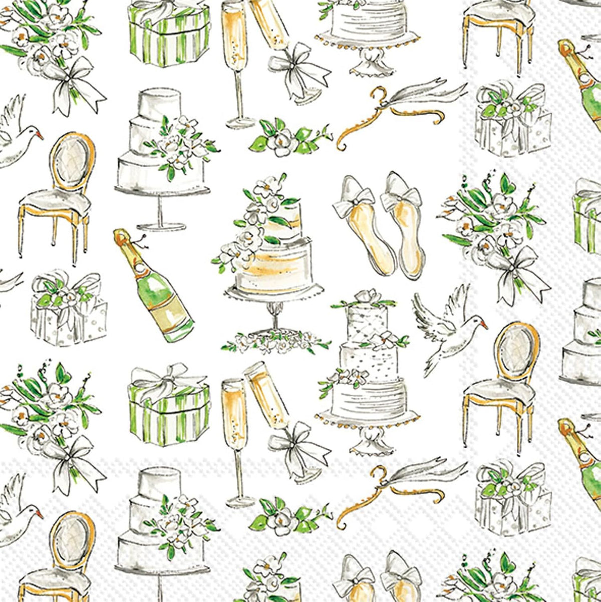 IHR Ideal Home Range Party Napkins Rosanne Beck Disposable 3-Ply Paper Lunch Napkin Pack, 6.5" x 6.5", Wedding Cakes, 20-Count