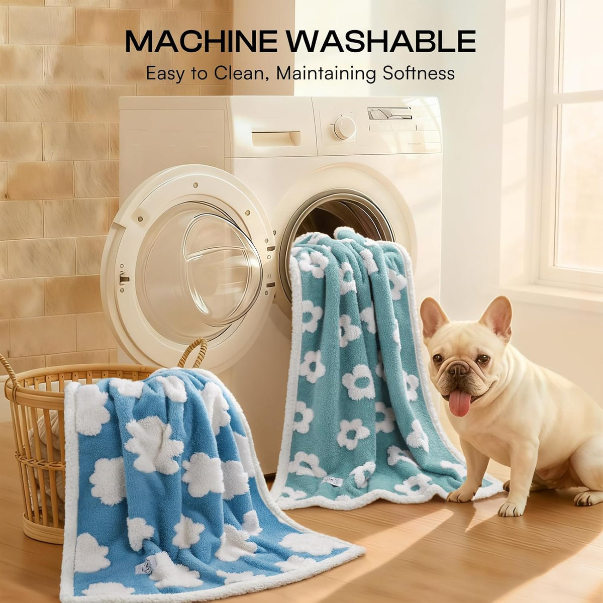 Luciphia Waterproof Pet Blanket for Medium Large Dogs Washable Fluffy Thick Jacquard Shag Fleece Warm Sherpa 3D Textured Flower Print for Cats Puppy Couch Protection (Blue,40x28 inches)