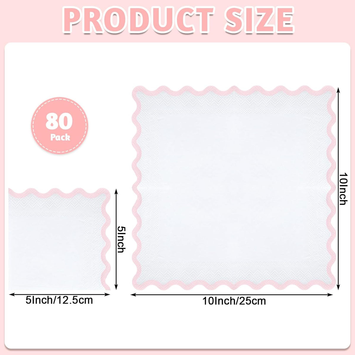 80 Pcs Pink and White Napkins, 3 Ply Scalloped Cocktail Napkins 5 x 5 Inch | Disposable Dessert Beverage Napkin Cute Dinner Napkin for Wedding, Baby Bridal Shower, Birthday