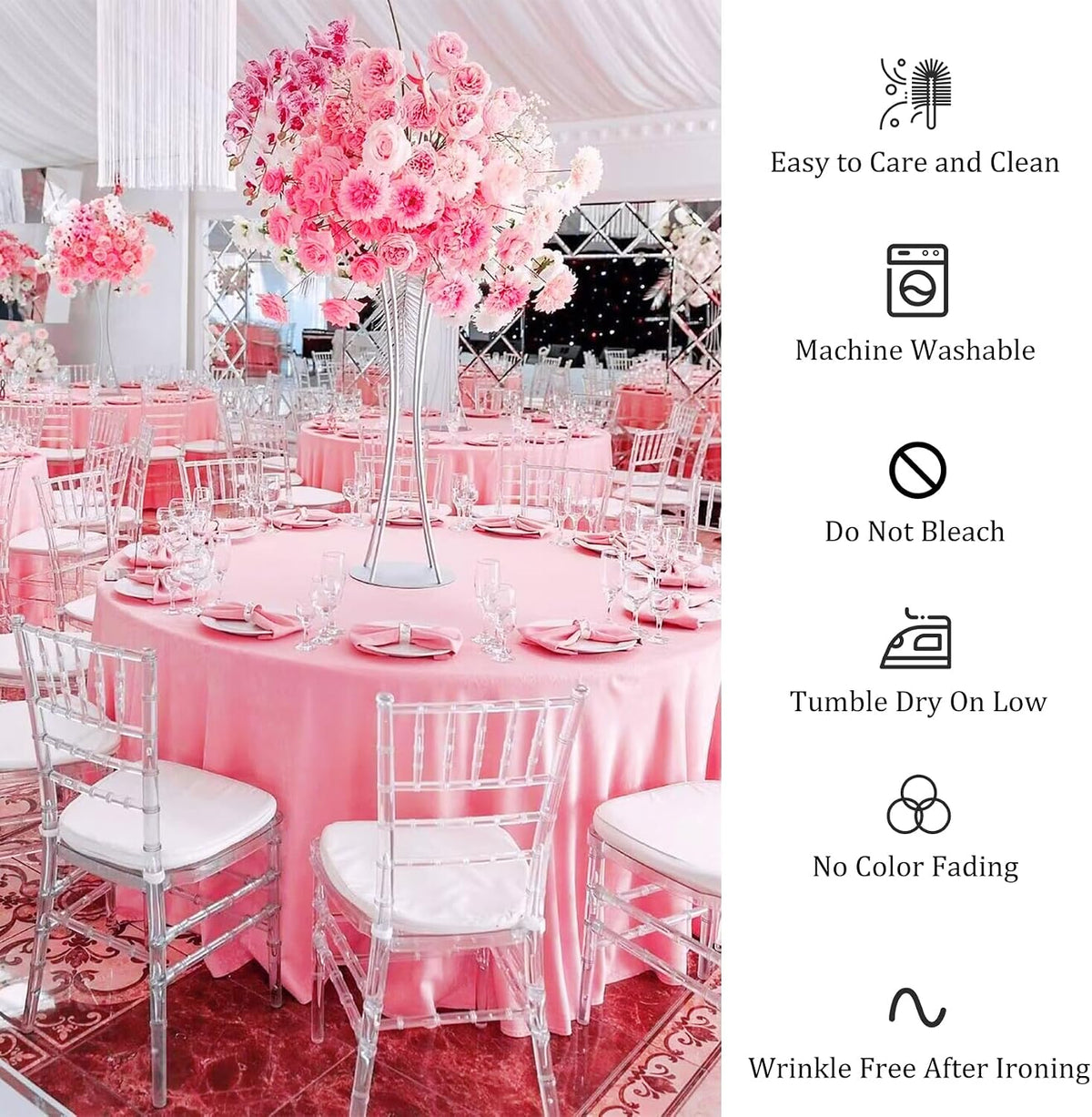 8 Pack Premium Round Tablecloth 90 Inch Pink Round Table Covers Bulk Washable Polyester Fabric Round Table Clothes for Wedding Party Reception Banquet Buffet Restaurant (Pink, 90 Inch)