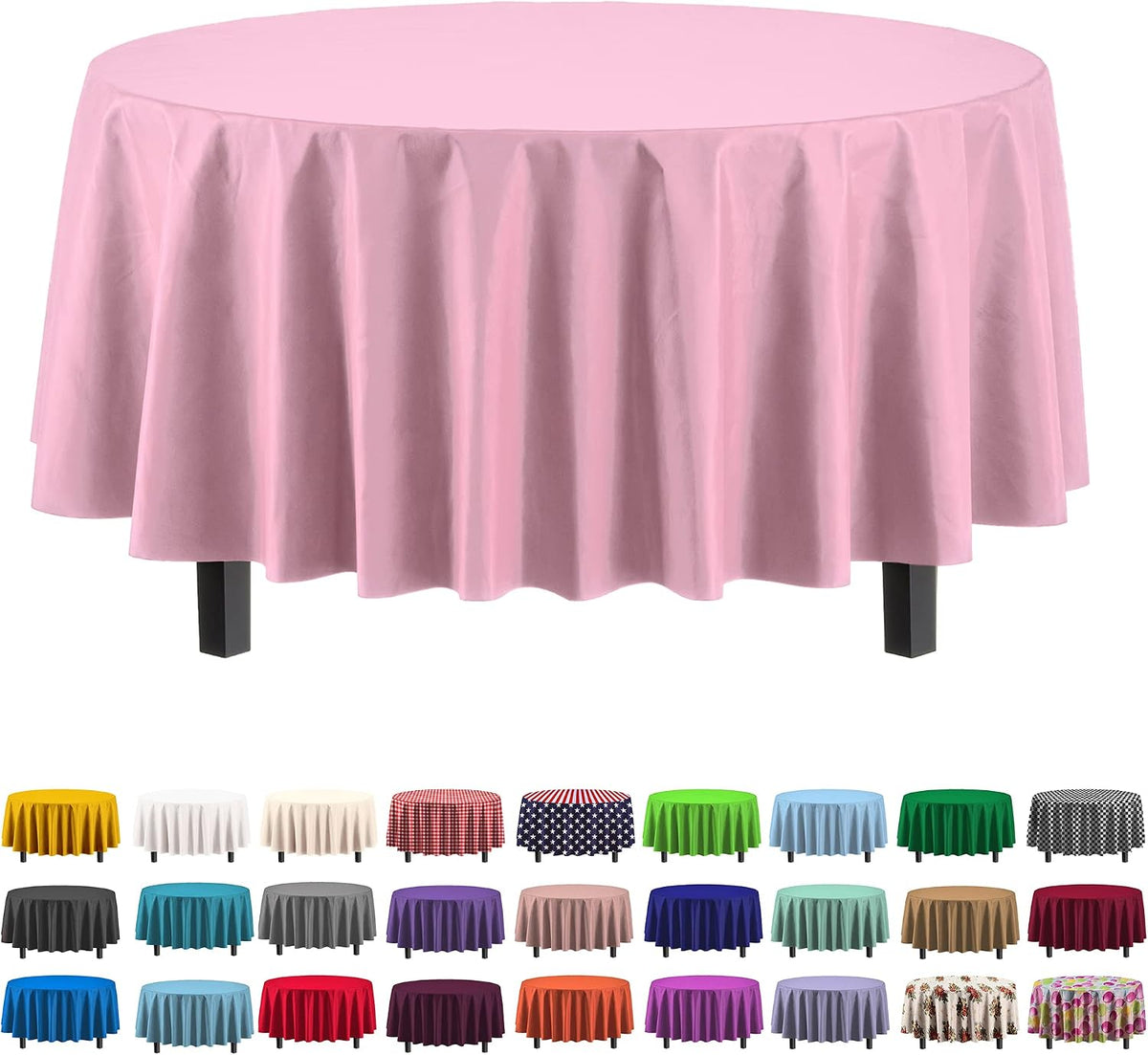 Pink Round Plastic Table Cloth Disposable 6 Pack - 84 Inch Round Tablecloth for Tables up to 6 Foot - Waterproof Table Cover for Party Wedding Birthday Graduation BBQ Catering