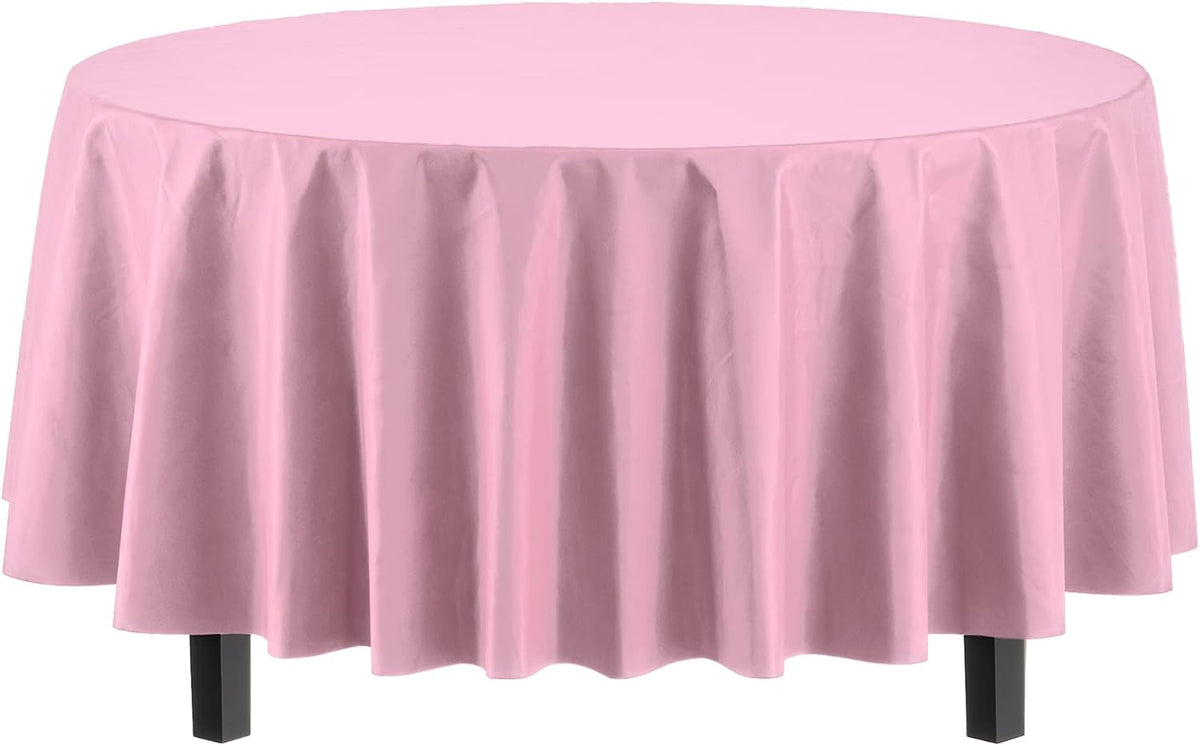 Pink Round Plastic Table Cloth Disposable 6 Pack - 84 Inch Round Tablecloth for Tables up to 6 Foot - Waterproof Table Cover for Party Wedding Birthday Graduation BBQ Catering