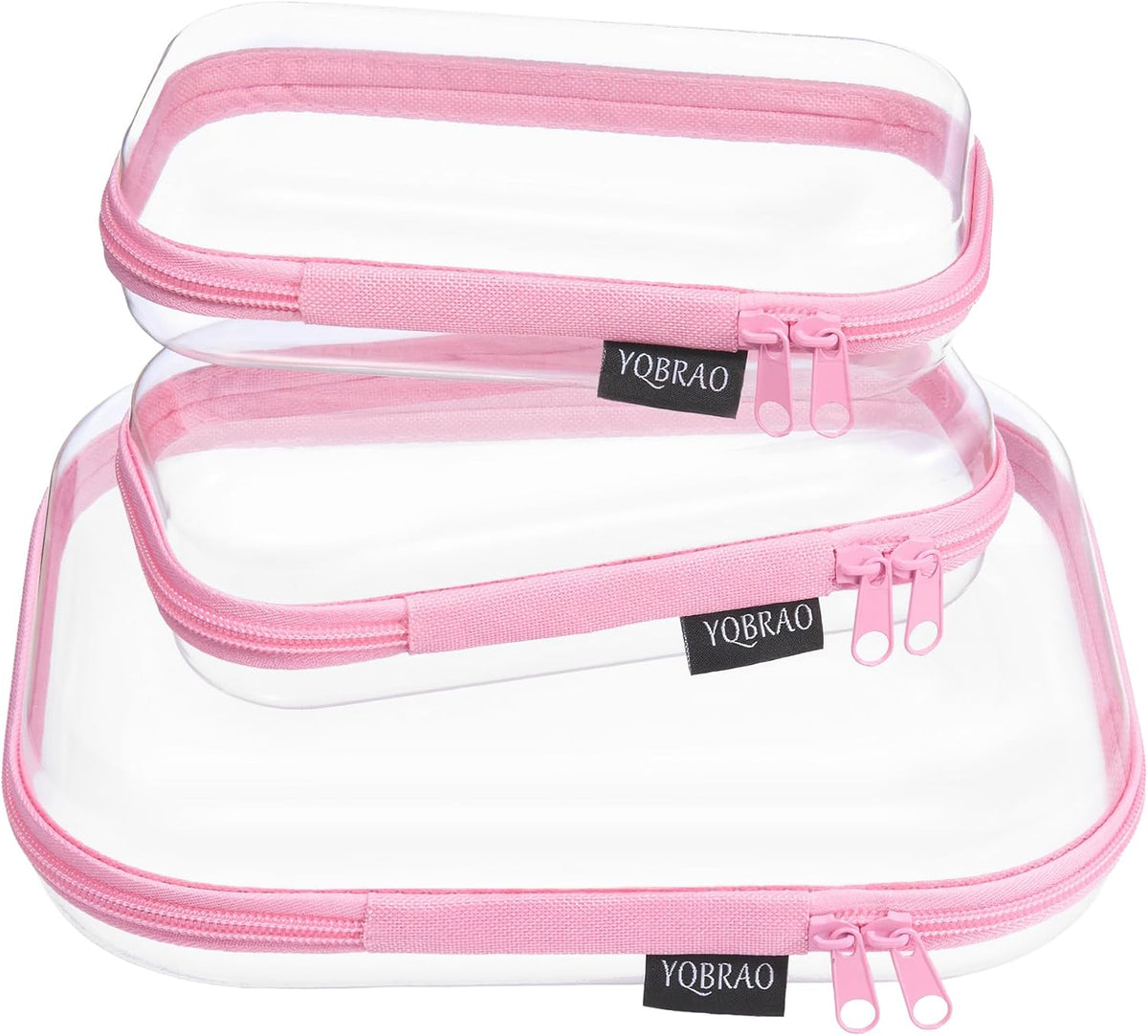 Clear Hard Shell Zipper Organizer Cases, 4-Pack, Pink