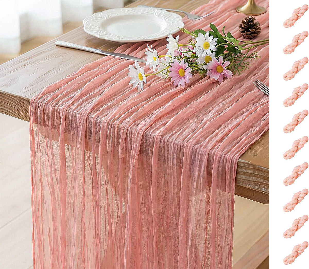 10Pc Pink Cheesecloth Table Runner Girl Baby Shower Bridal Decoration