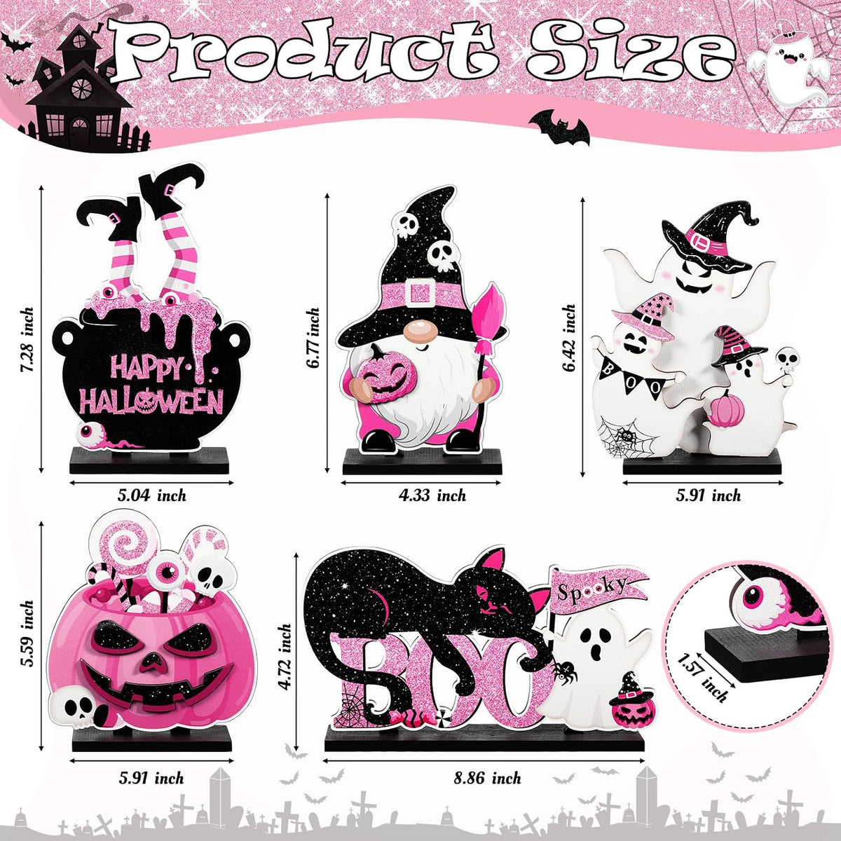 5 Pcs Halloween Table Signs Decor Happy Boo Day Wooden Decor