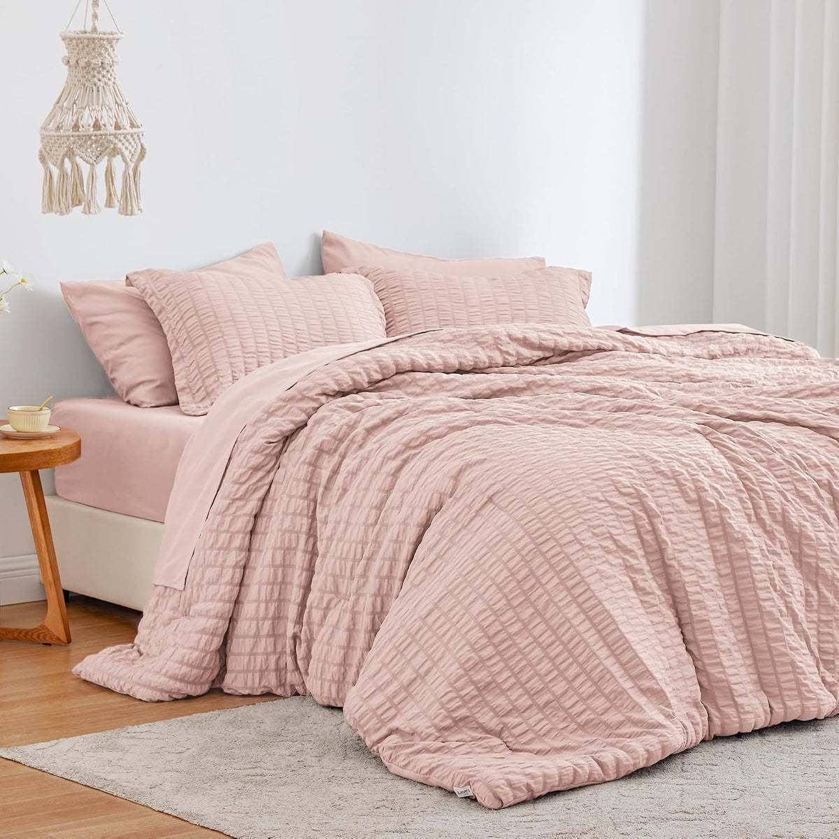 Seersucker Pink King Size Comforter Set