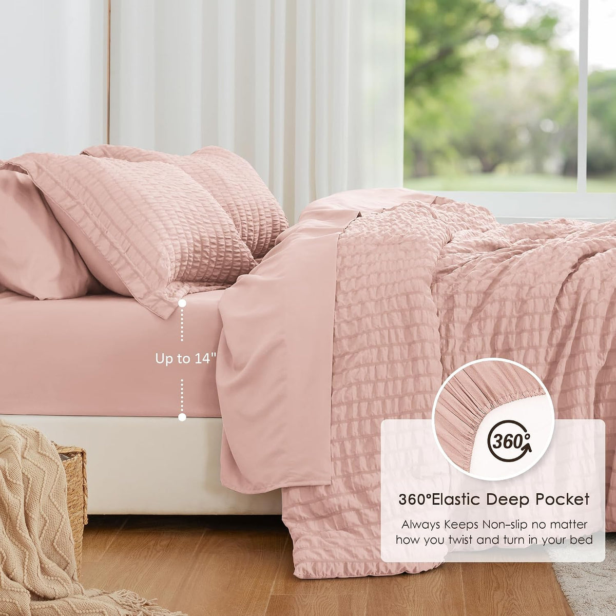 Seersucker Pink King Size Comforter Set