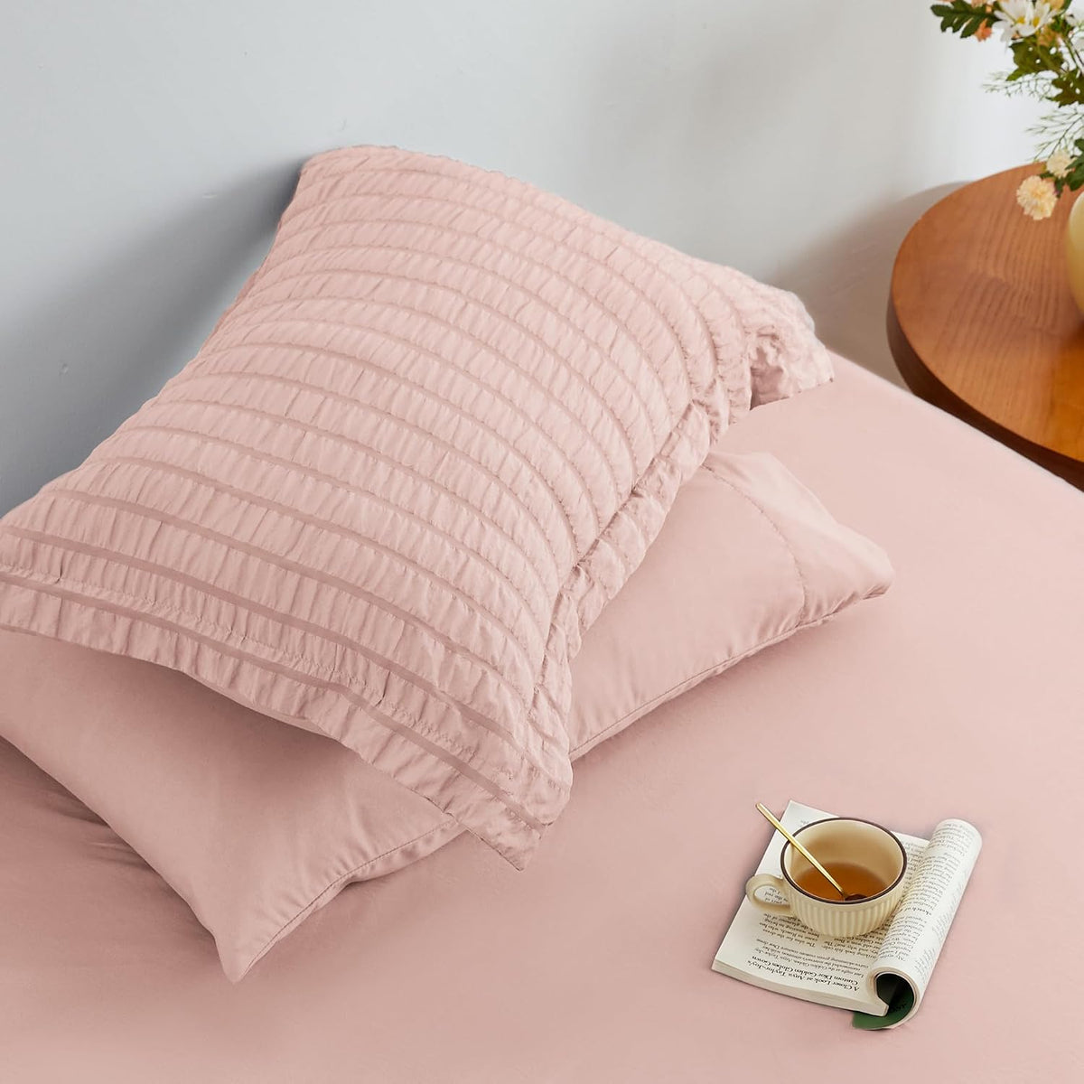 Seersucker Pink King Size Comforter Set