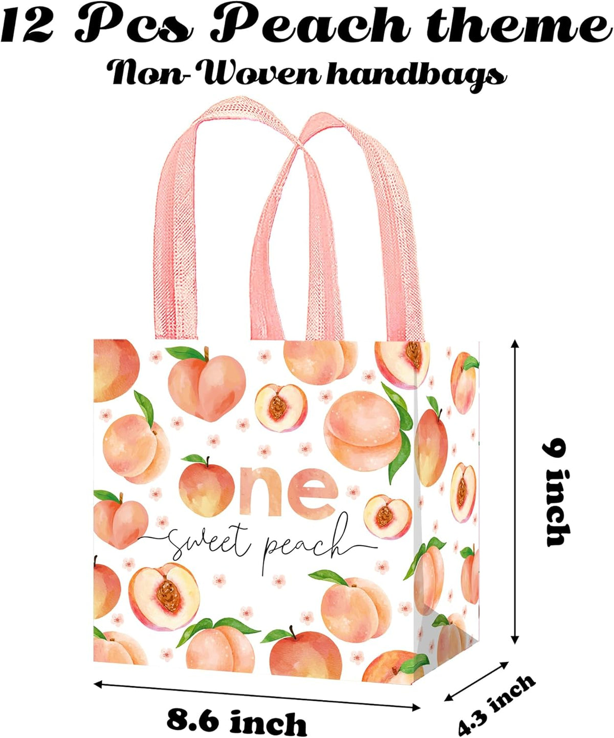 umoni 12 Pack One Sweet Peach Gift Bags Non-woven Fruit Goodie Treat Bags Sweet as a Peach Birthday Party Supplies for Fruit Theme Baby Shower Birthday Wedding Decor
