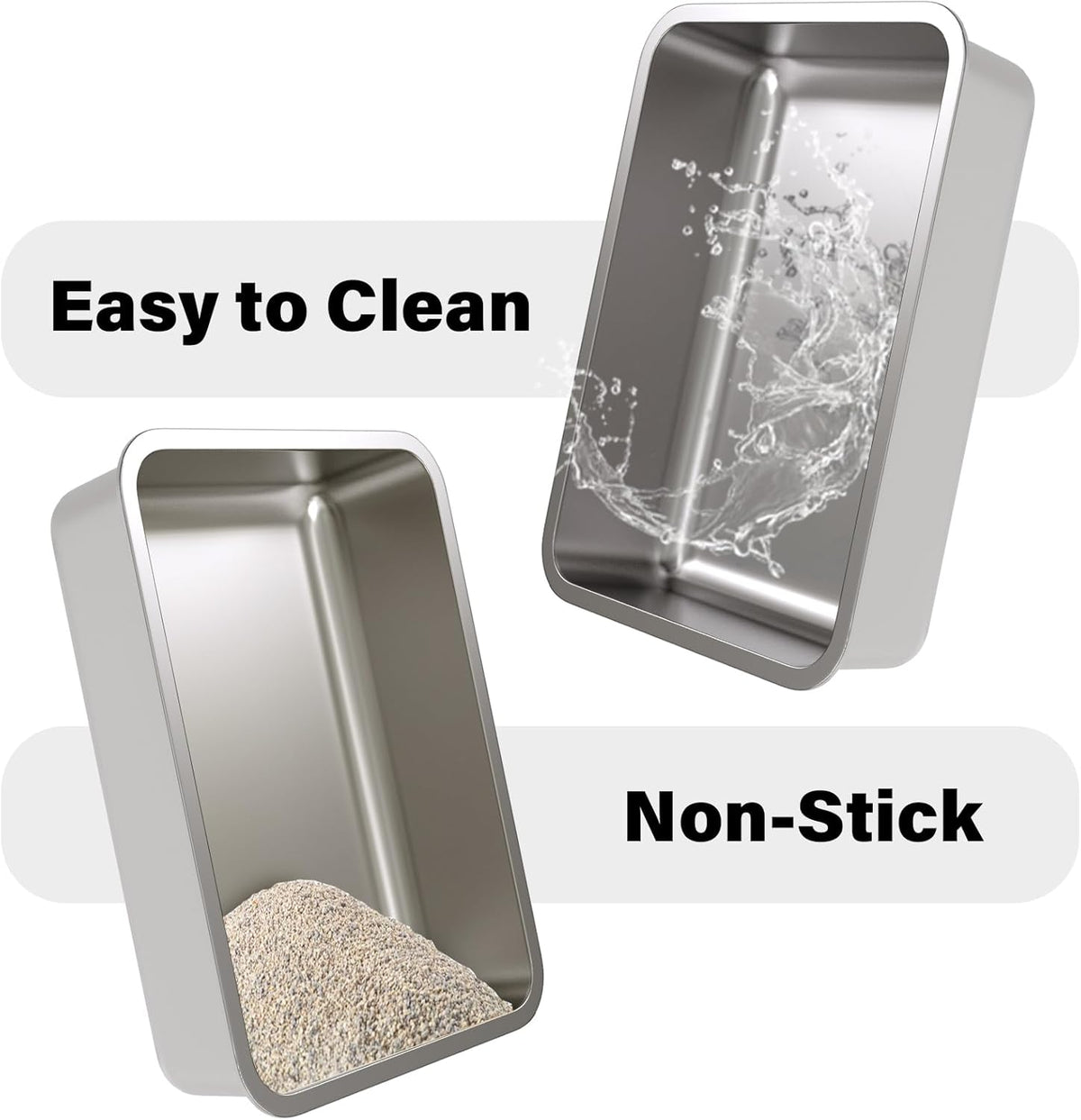 Stainless Steel Litter Box - 17.7" L x 13.77" W x 4" H Metal Cat Litter Box, Non Stick, No Smell, Easy Entry,Easy to Clean,Metal Litterbox for Kitten,Elderly Cats,Bunny