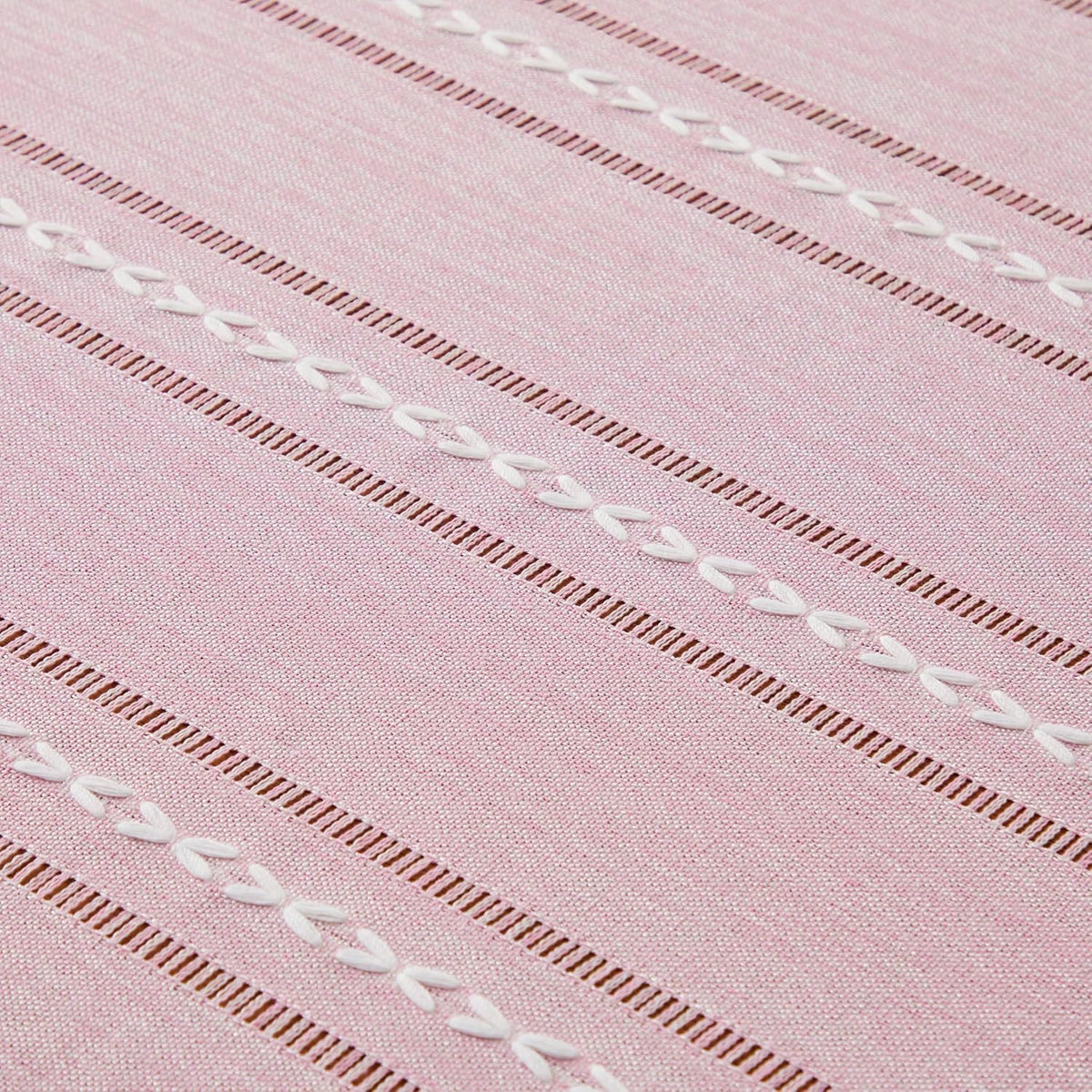 ZeeMart Hemstitched Striped Boho Table Cloth, 54 Inch Round Pink