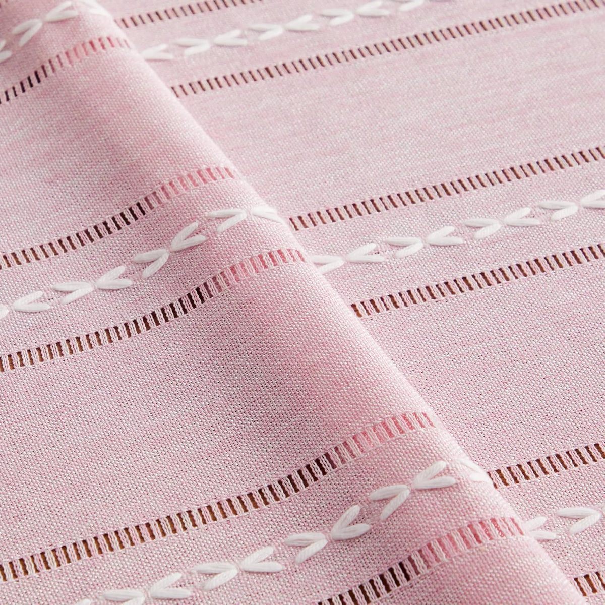 ZeeMart Hemstitched Striped Boho Table Cloth, 54 Inch Round Pink