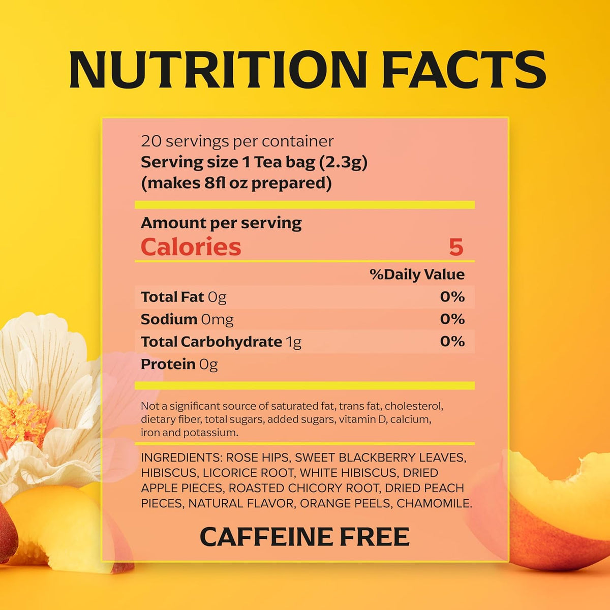 Peach Paradise Herbal Tea Bags 80-Count Caffeine Free White Hibiscus and Peach Fruit Tea Individually Wrapped Hot or Iced Tea Bags for Relaxation and Wellness