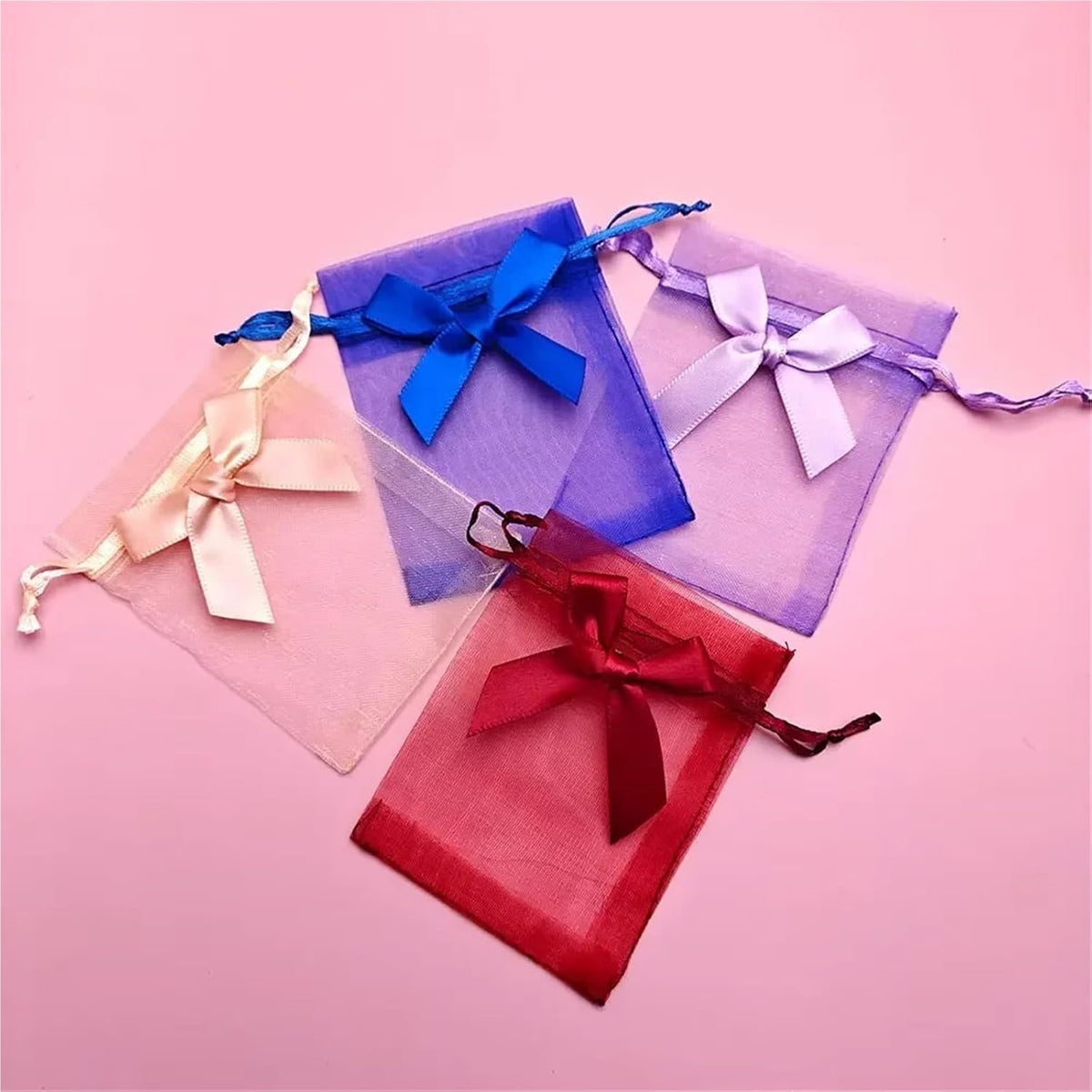 Cookie Packaging Bag 100pcs Bowknot Organza Gift Bag 7x9 9x12 10x15 Jewelry Bags Wedding Party Jewelry Candy Drawstring Packaging Pouch Gift Bag(Peach,10X15cm)