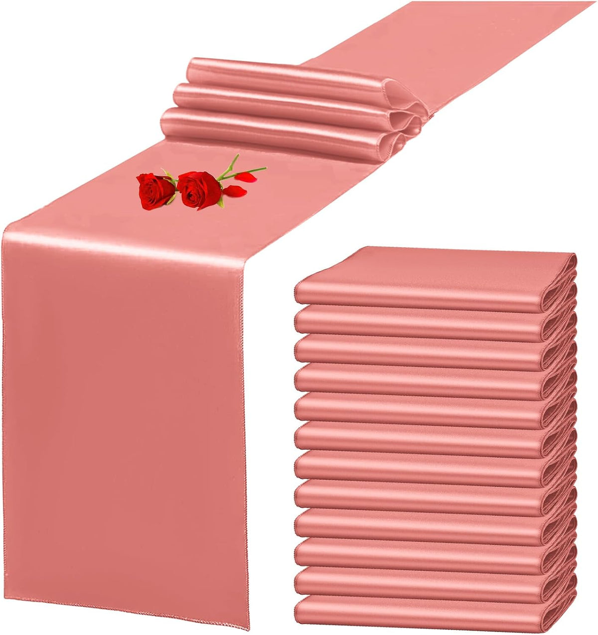 12 Pack Coral Satin Table Runner 12 x 108 Inch Long Premium Table Runners for Wedding Party Events Decoration, Birthday Parties, Banquets Decorations, Graduations, Engagements