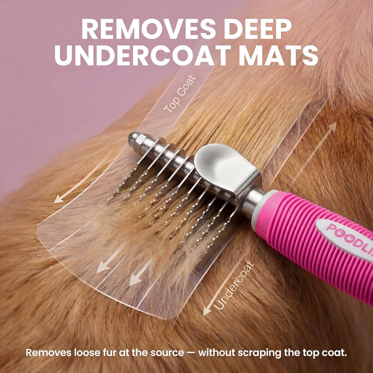 Poodle Dematting Fur Rake Comb Brush for Dogs and Cats - Long 2.5" Steel Safety Blades Metal Comb for Detangling Matted or Knotted Undercoat Hair