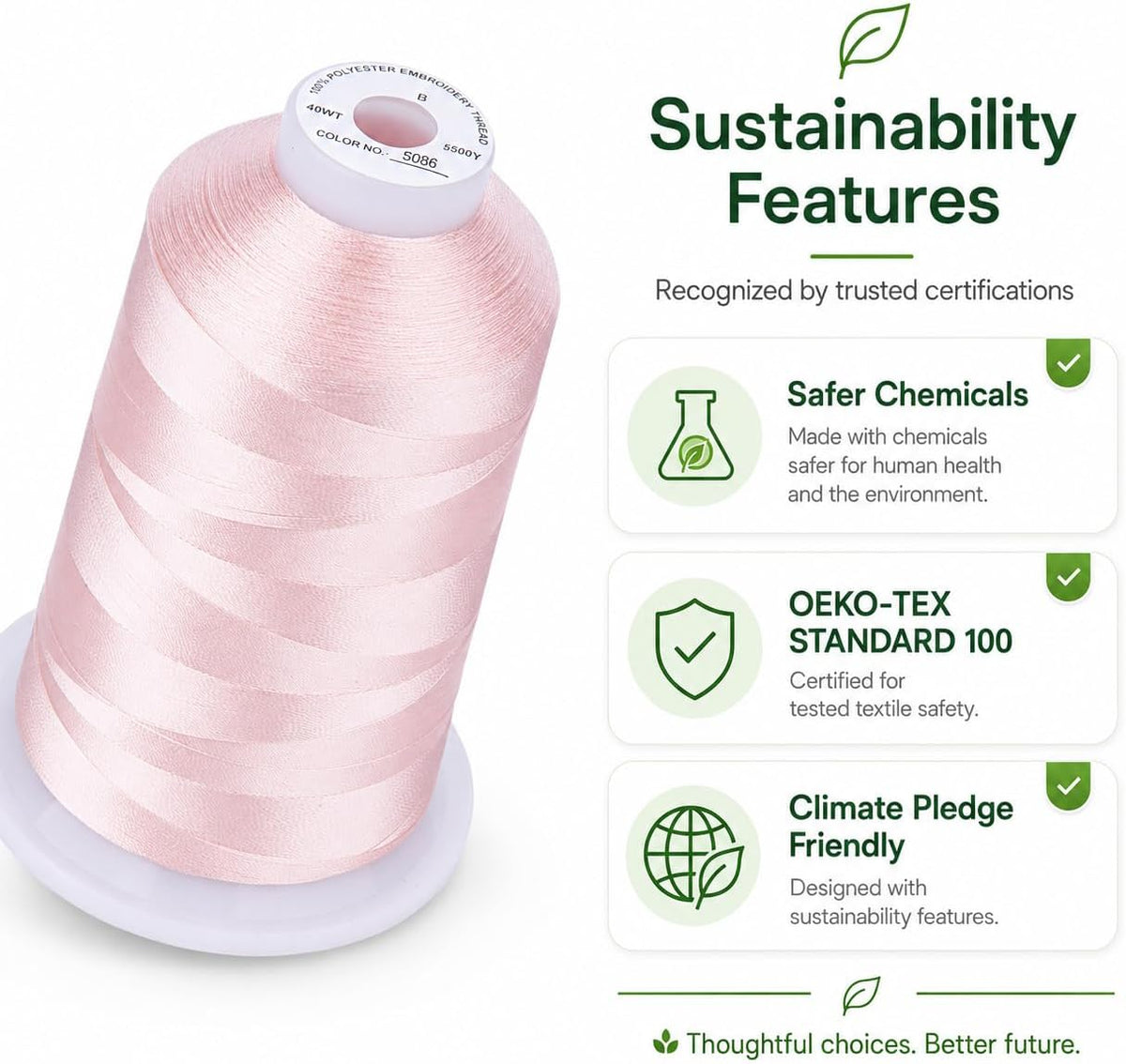 5000M 40WT Polyester Embroidery Thread, Light Peach Pink S086 | 5000M 40WT polyester thread feeds smoothly for machine embroidery, monograms, logos, patches and quilting.