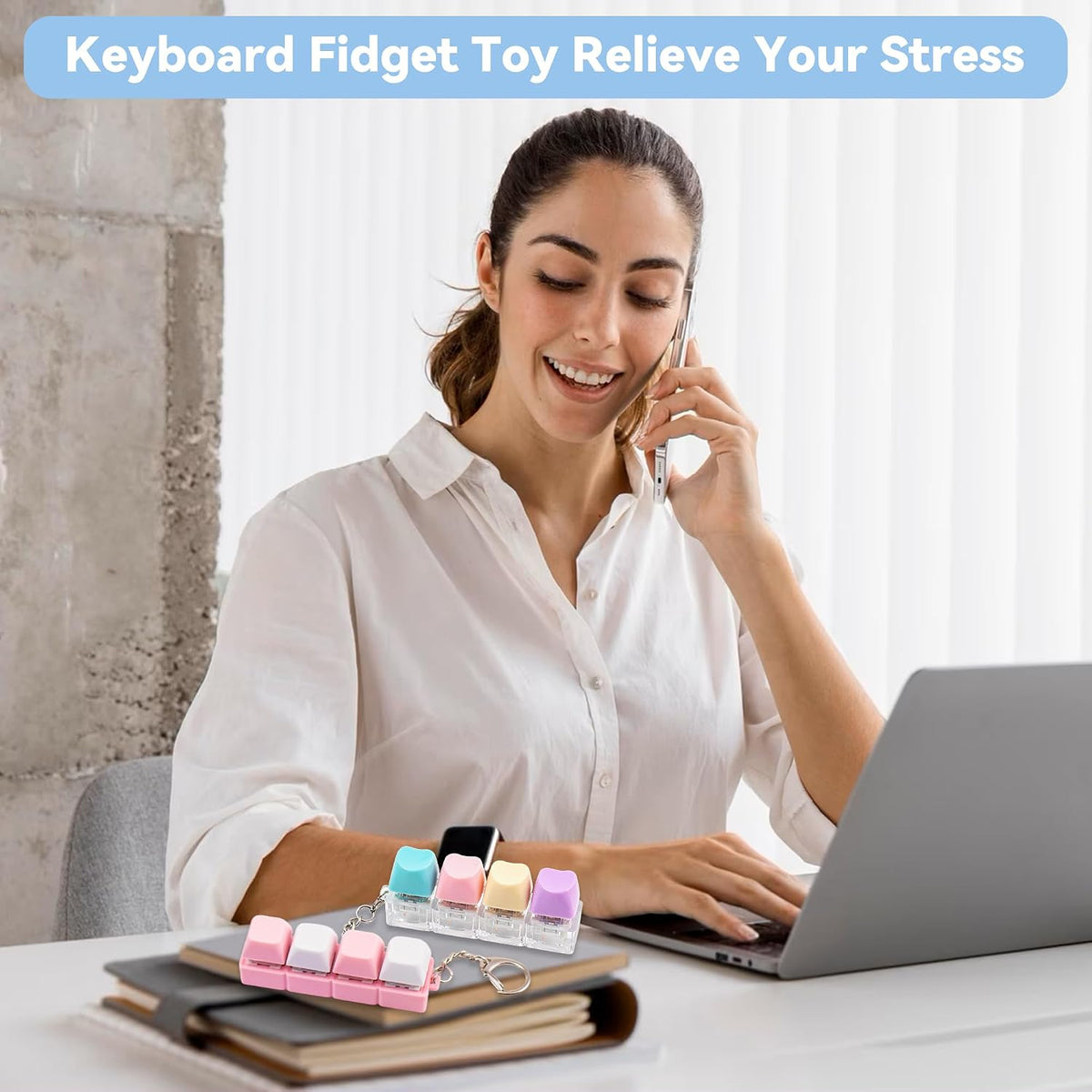 2 PCS Heart-Shaped Keyboard Fidget Toy for Adult, 4 Keys Clicky Keychain