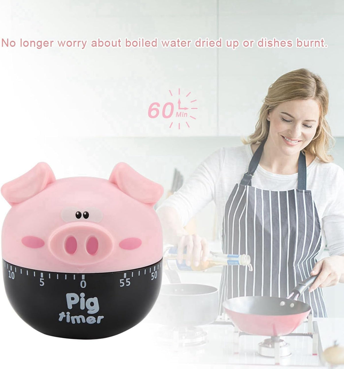 Cute Cartoon Pig Kitchen Timer Mechanical Timers Counters for Cooking Timing Tool Portable Alarm Clock Kitchen Cooking Tool Cooking Mechanical Home Decor Counter (Pink)