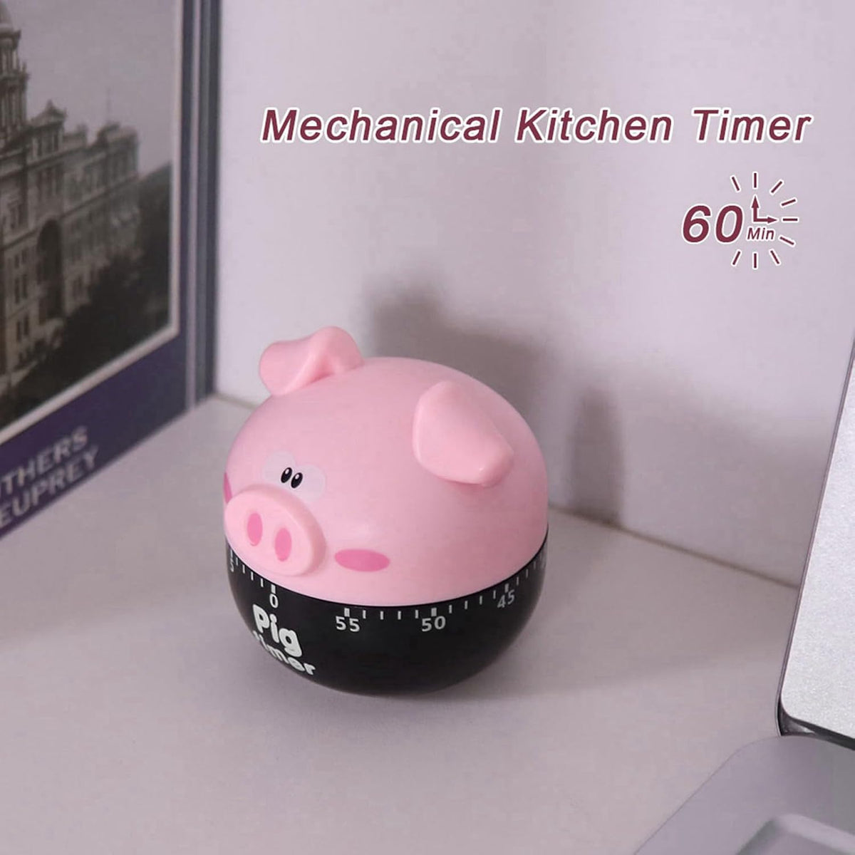 Cute Cartoon Pig Kitchen Timer Mechanical Timers Counters for Cooking Timing Tool Portable Alarm Clock Kitchen Cooking Tool Cooking Mechanical Home Decor Counter (Pink)