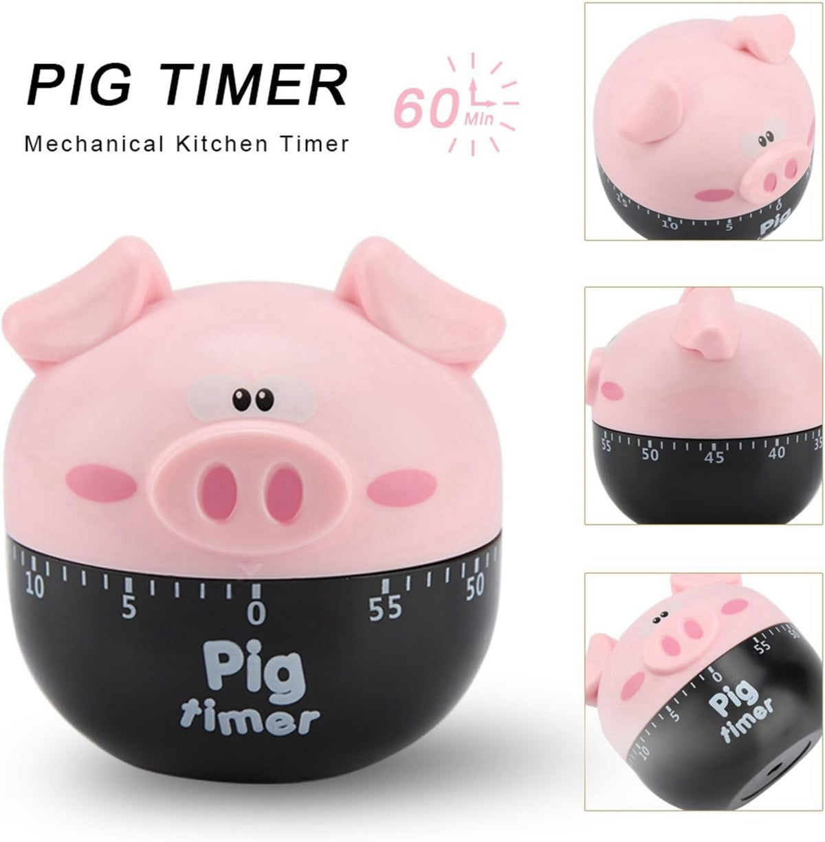 Cute Cartoon Pig Kitchen Timer Mechanical Timers Counters for Cooking Timing Tool Portable Alarm Clock Kitchen Cooking Tool Cooking Mechanical Home Decor Counter (Pink)