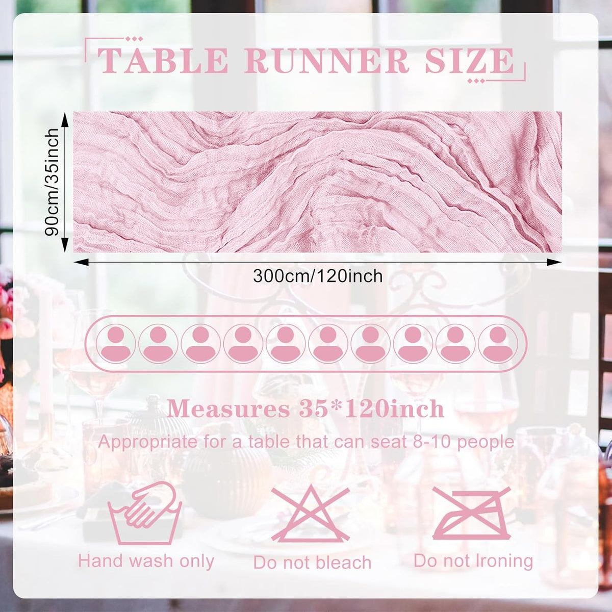 1 Pack Cheesecloth Table Runner 10Ft Christmas Gauze Boho Table Runners for Wedding Decor Bridal Shower Decorations Baby Shower Party(35" x 120")