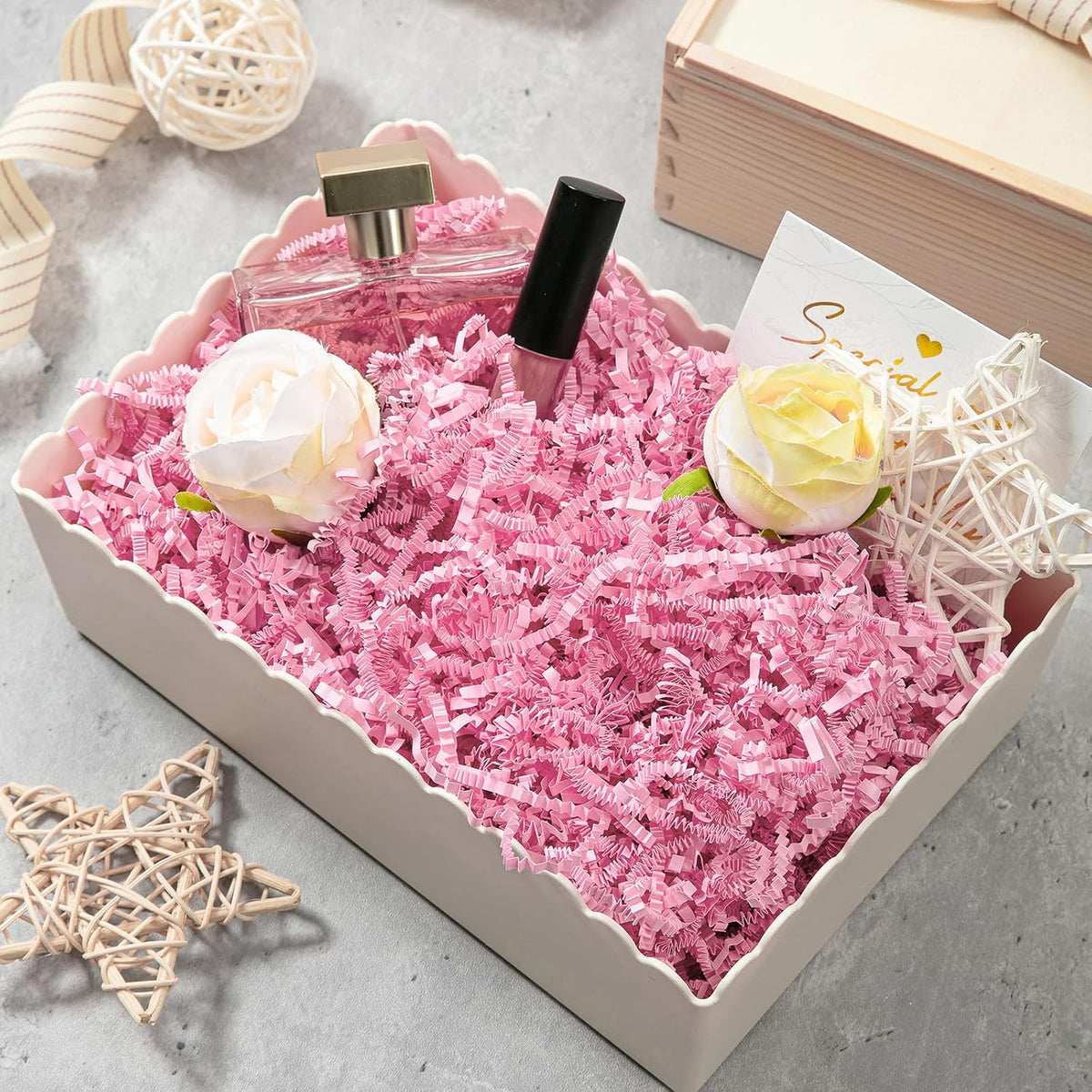1 LB Crinkle Paper Filler Light Pink Shredded Paper for Gift Box