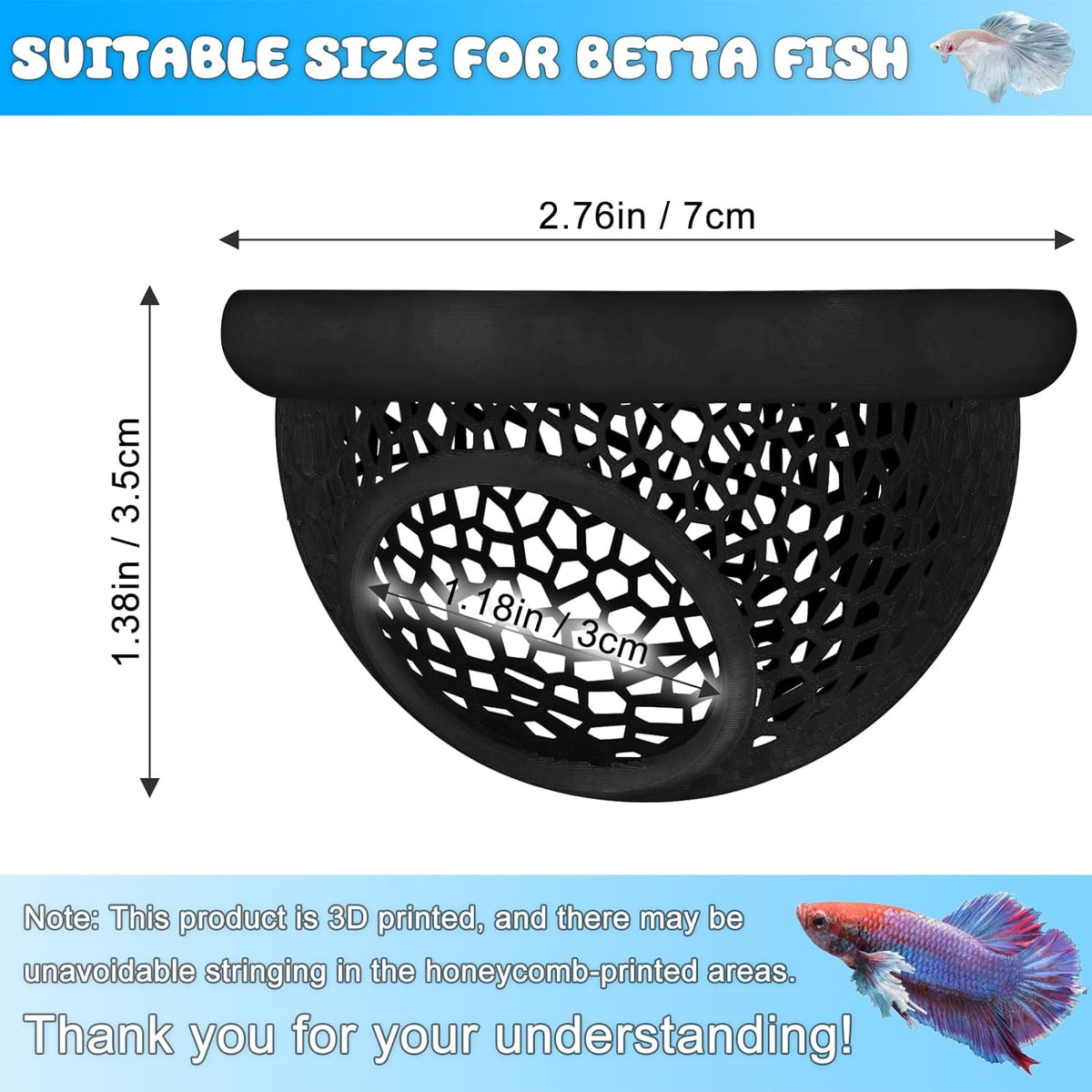 Floating Betta Hide & Shrimp Cave – 3D Printed Aquarium Decor, Multi-Functional Hammock, Feeding Ring & Safe Resting Spot for Betta, Shrimp & Small Fish (PLA, Eco-Safe)