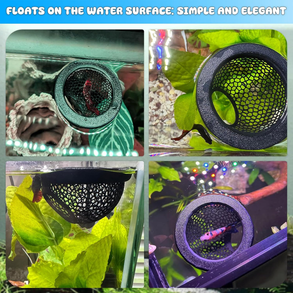 Floating Betta Hide & Shrimp Cave – 3D Printed Aquarium Decor, Multi-Functional Hammock, Feeding Ring & Safe Resting Spot for Betta, Shrimp & Small Fish (PLA, Eco-Safe)