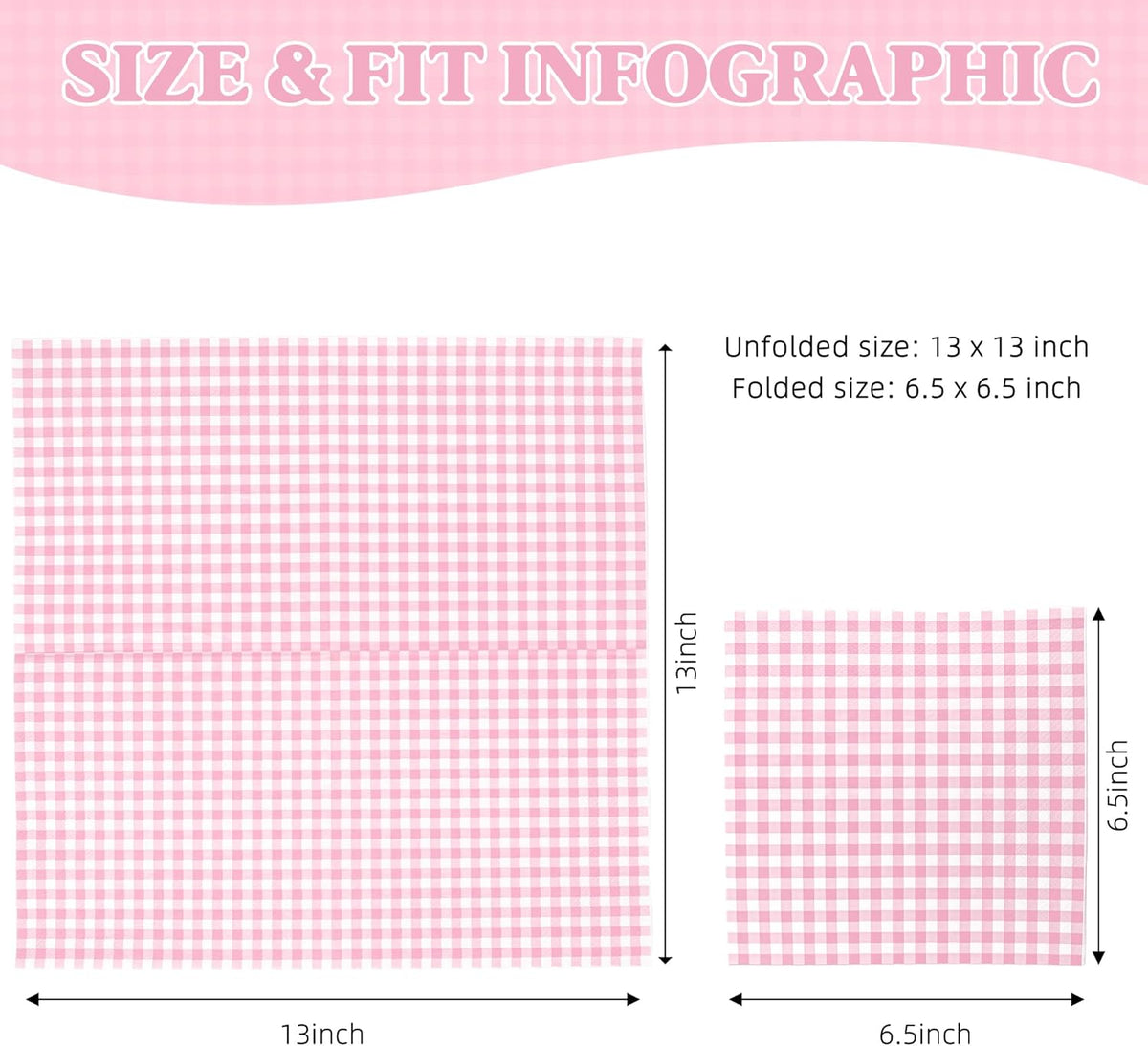 Vyntra 100 Count Gingham Disposable Paper Napkins, Checkered Party Napkins (Pink Gingham-100, 100 Pcs)