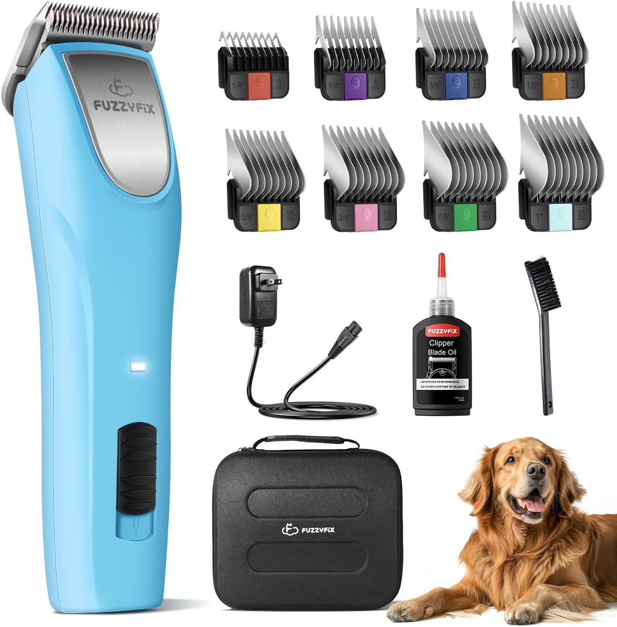 Professional Dog Clippers for Grooming - 2 Speed for Thick Curly Matted Coats, Low Noise Cordless Pet Hair Trimmer with Detachable A5 Blade & Metal Guide Combs Kit for Horse Animal Breeds