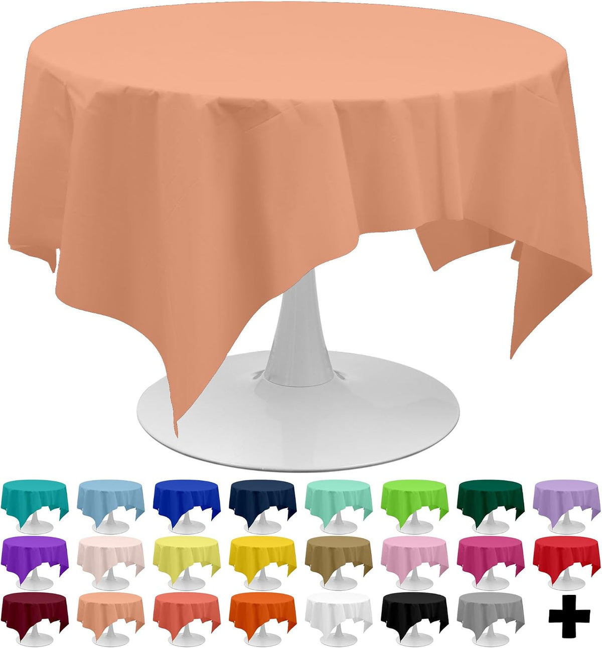 Peach Tablecloths Plastic 3 Pack Premium 84 Inches Disposable Table Covers Decorative Table Cloths for Round Dinning Kitchen Tables