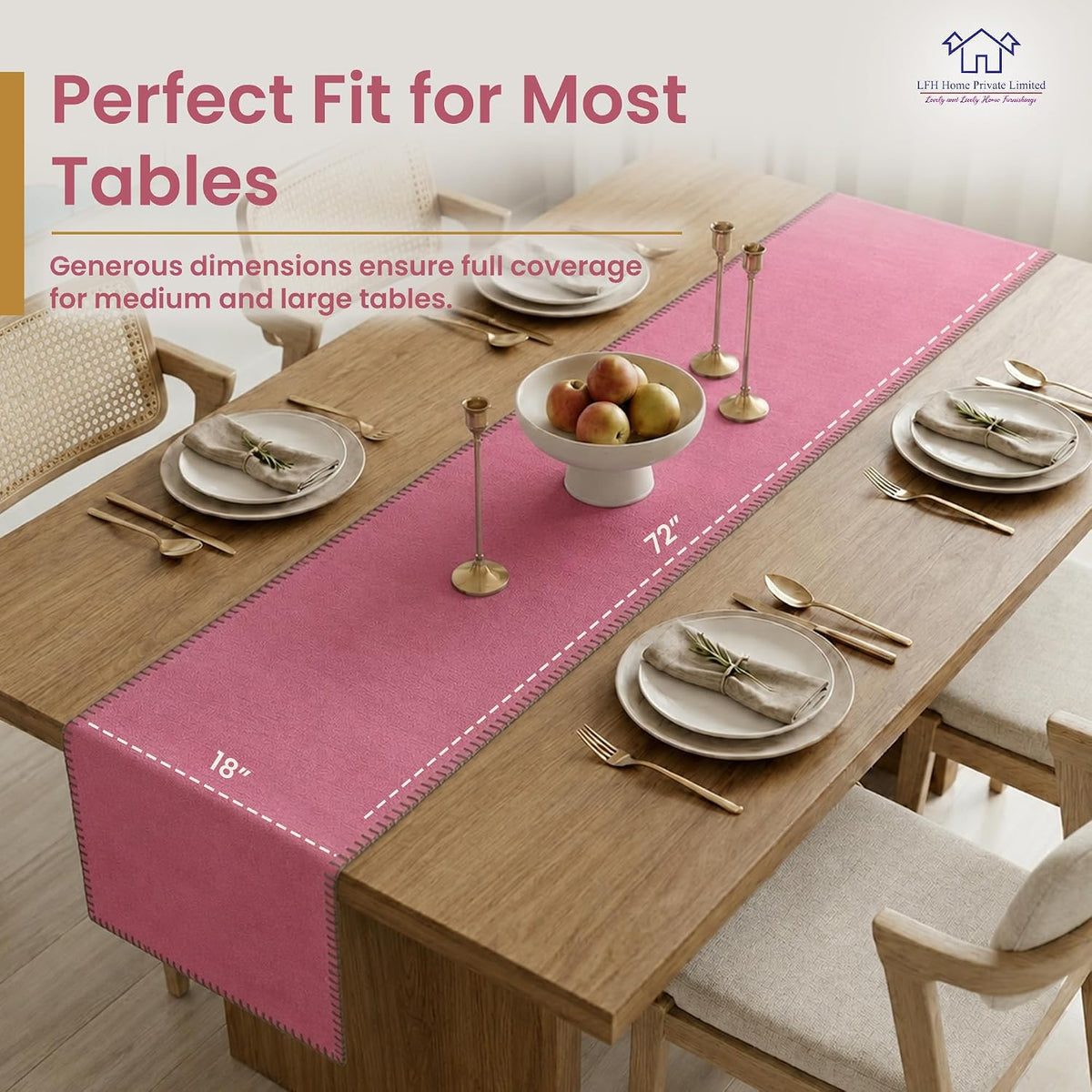 LFH HOME Cotton Rich Table Runner with Blanket Stitch,18 x 72 Inch Decorative Farmhouse Dining Table Runner, Washable Table Decor for Kitchen,Dining Room,Coffee Table,Buffet & Holiday Decor,Baby Pink