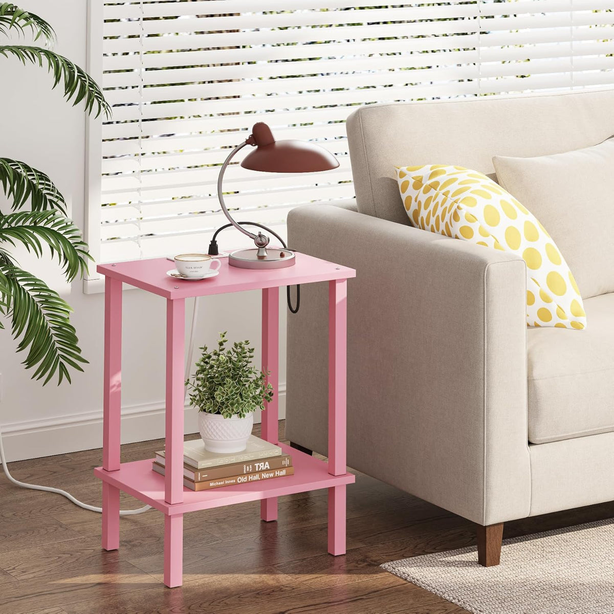 TUTOTAK End Table with Charging Station, Side Table, Nightstand