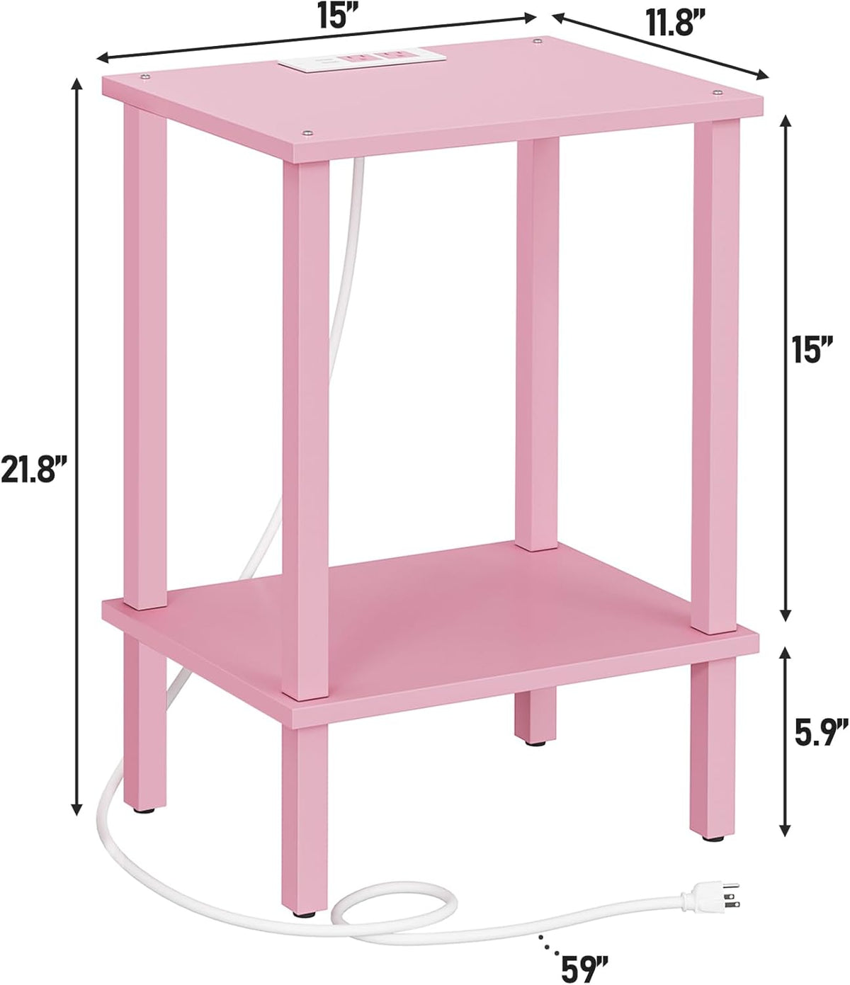 TUTOTAK End Table with Charging Station, Side Table, Nightstand