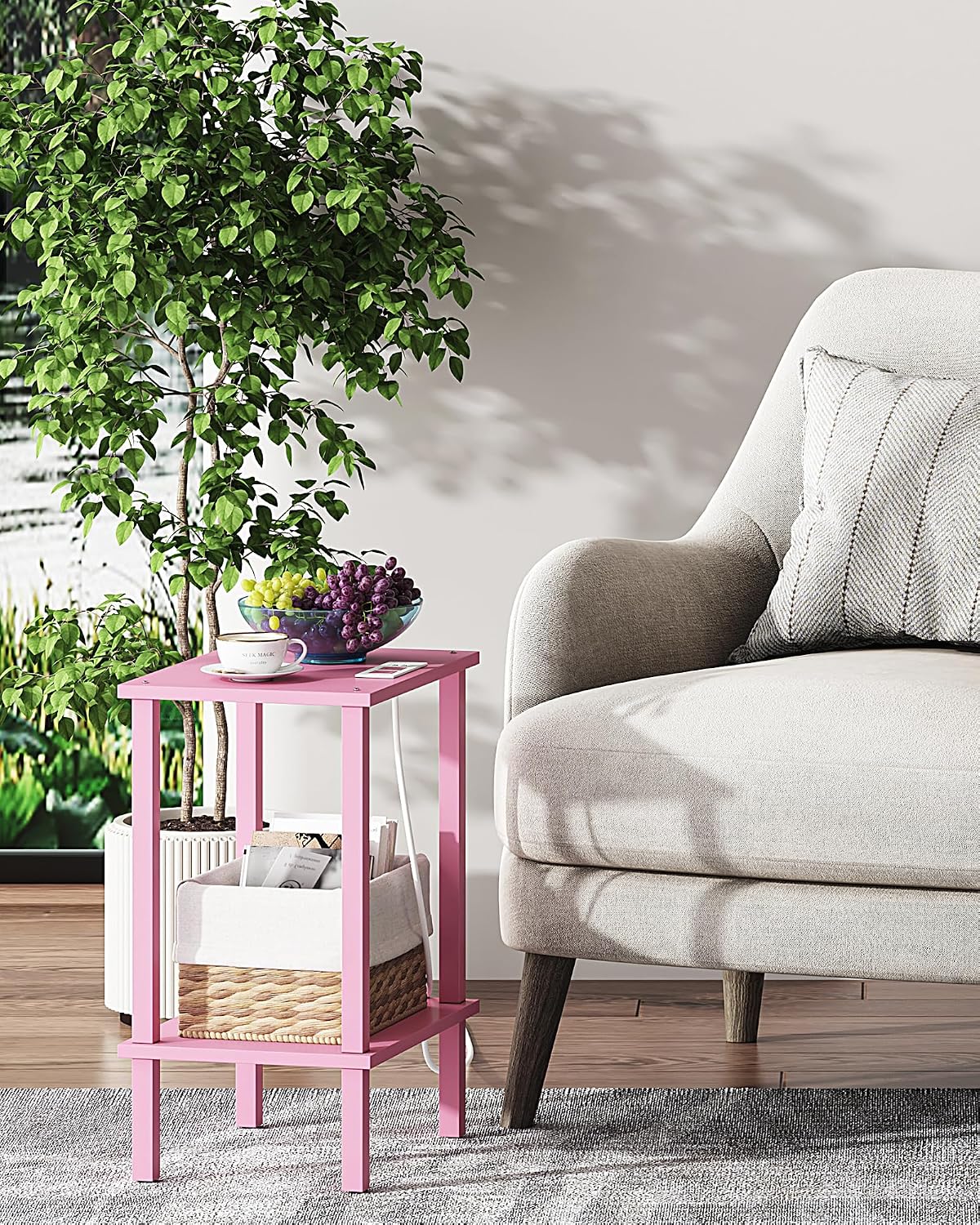 TUTOTAK End Table with Charging Station, Side Table, Nightstand