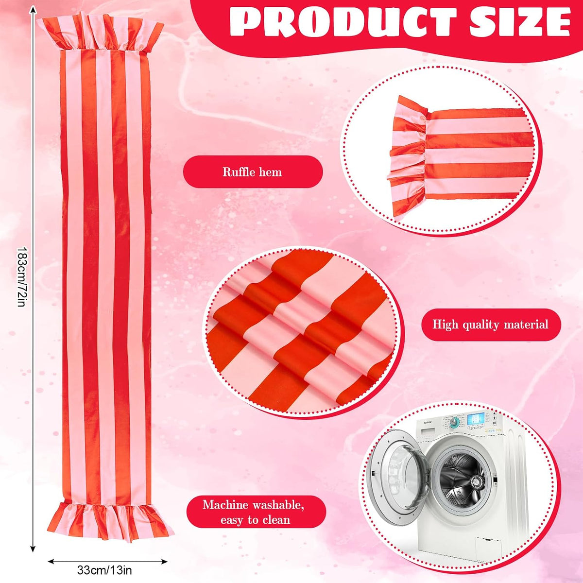 Ruffle Table Runner Striped, Orange Pink, 13 x 72 Inch