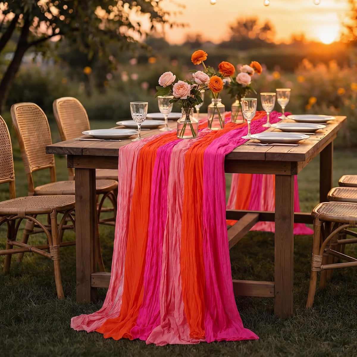 12 Pcs Pink and Orange Party Table Runners Sunset Party Decor