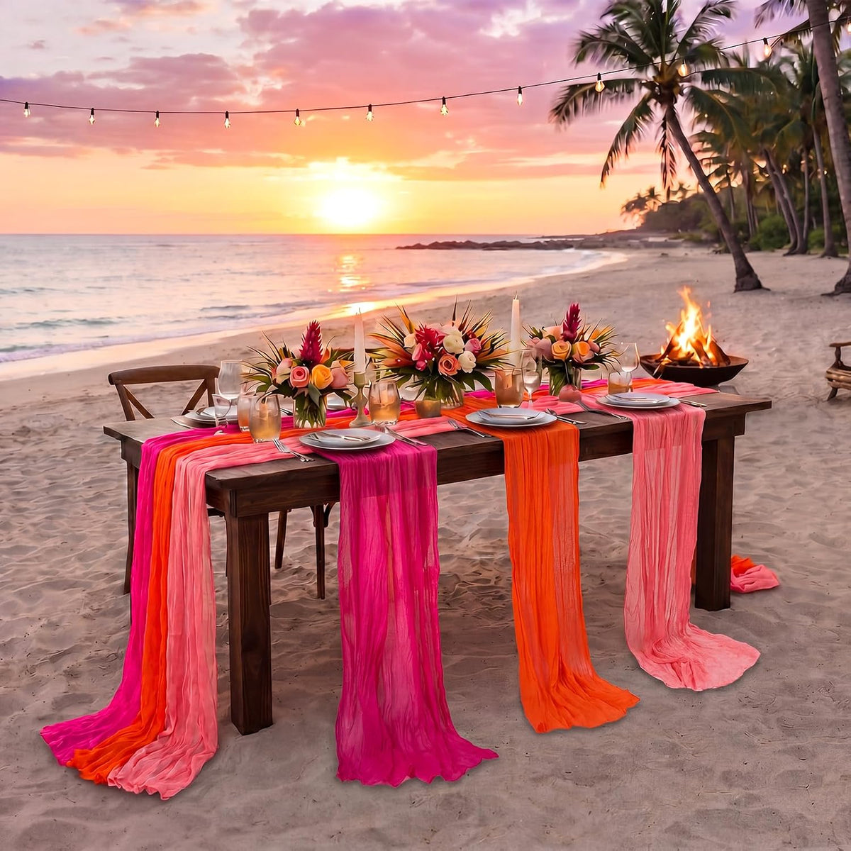 12 Pcs Pink and Orange Party Table Runners Sunset Party Decor
