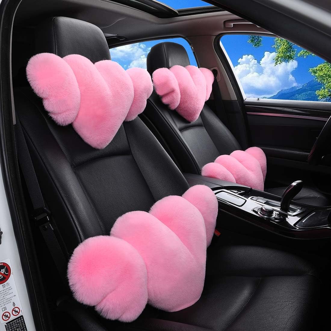 2 Pack Heart Shaped Plush Car Neck Pillows, Soft Pink Headrest Cushion for Driving Travel Office Chair, Cute Car Interior Decor Accessories for Women Girls（Pink）