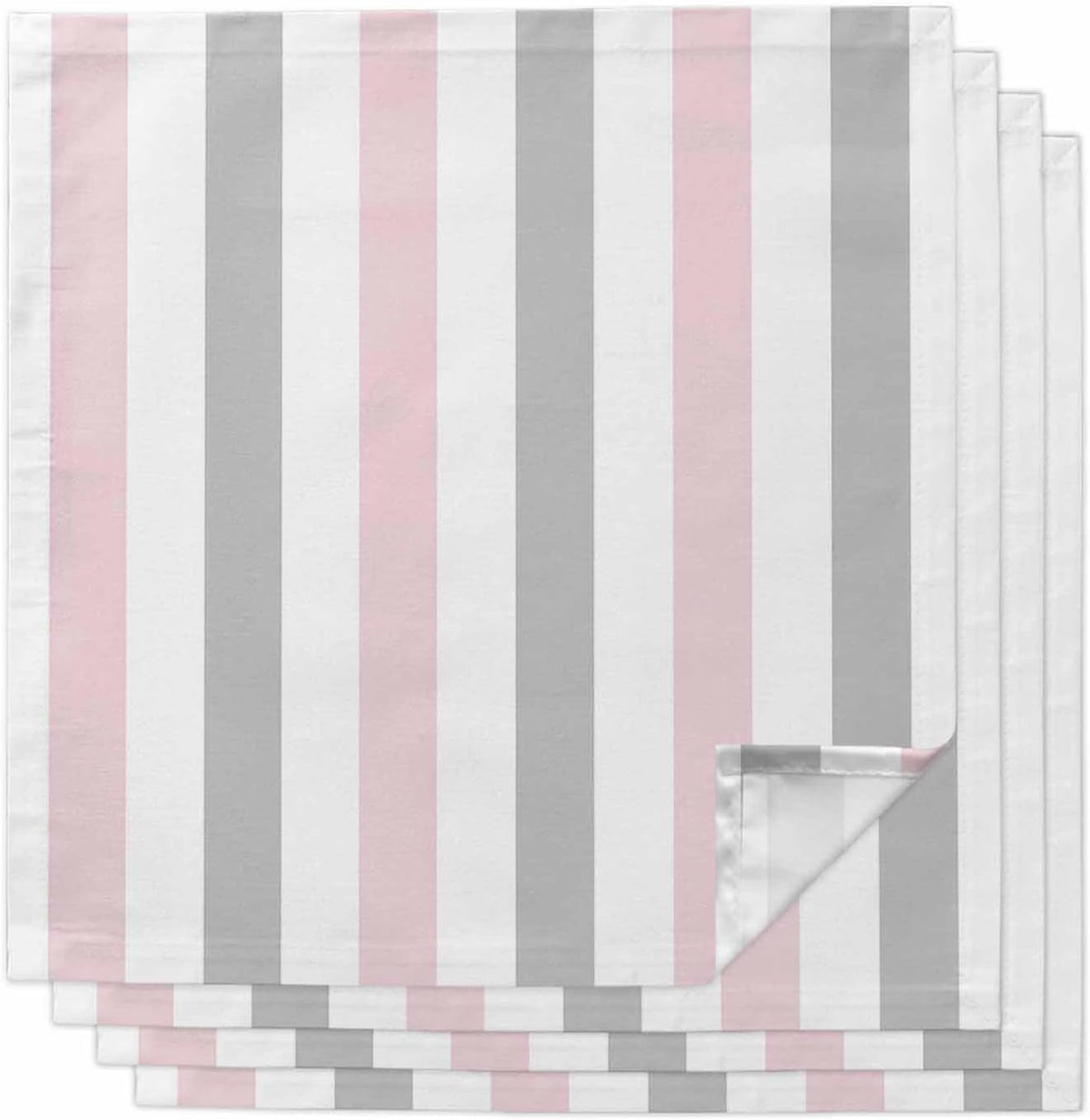 Cloth Napkins Set of 4, Modern Pink Gray White Stripe Dinner Napkins Soft Absorbent Table Napkin for Home Cocktail Party Wedding, Abstract Minimalist Line