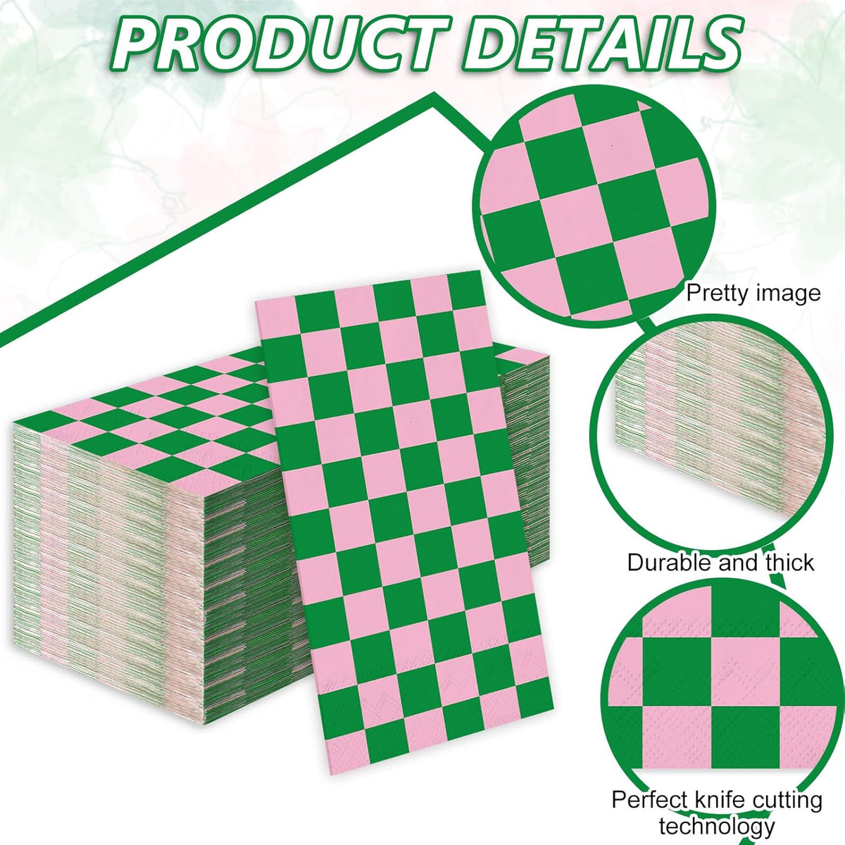 JarThenaAMCS 50Pcs Pink Green Plaid Guest Napkin Checkered Paper Napkins Color Block Gingham Disposable Hand Towels for Bridal Shower Wedding Birthday Tea Party Supplies