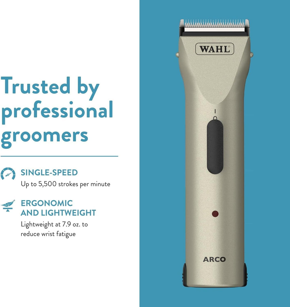 Wahl Professional Animal Arco Pet, Dog, Cat, and Horse Cordless Clipper Kit, Champagne (8786-452)