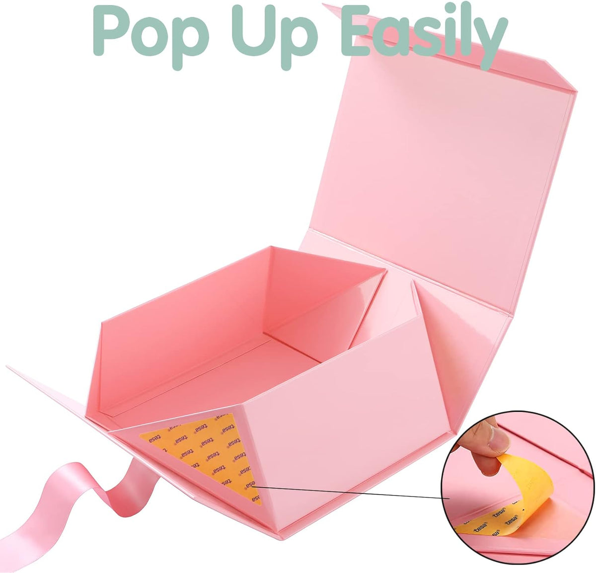 HAPPY POTATO 5 Gift Boxes with Ribbon 9x6.5x3.8 Inches, Pink Gift Box with Lids, Bridesmaid Proposal Boxes, Magnetic Gift Boxes for Presents (Glossy Pink, Pack of 5)